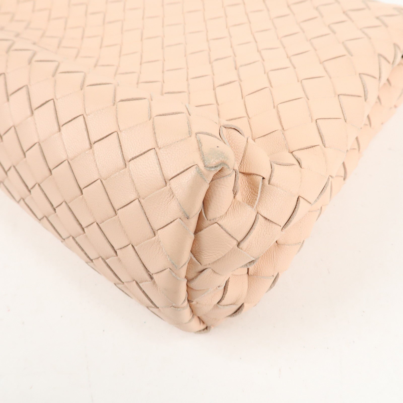 BOTTEGA VENETA Intrecciato Leather Chain Shoulder Bag Pink Beige