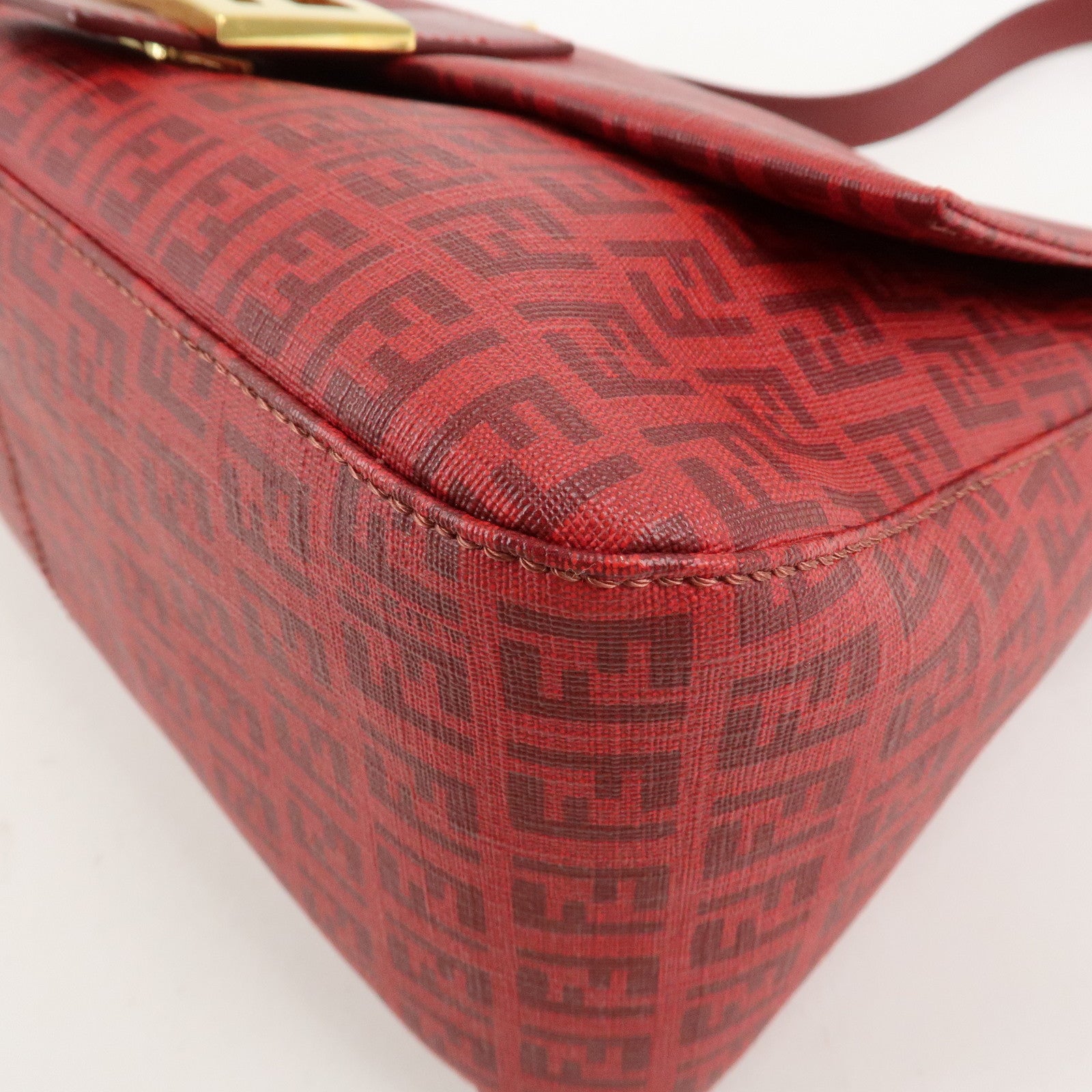 FENDI Zucchino PVC Leather Mamma Baguette Shoulder Bag Red 8BR001 Used