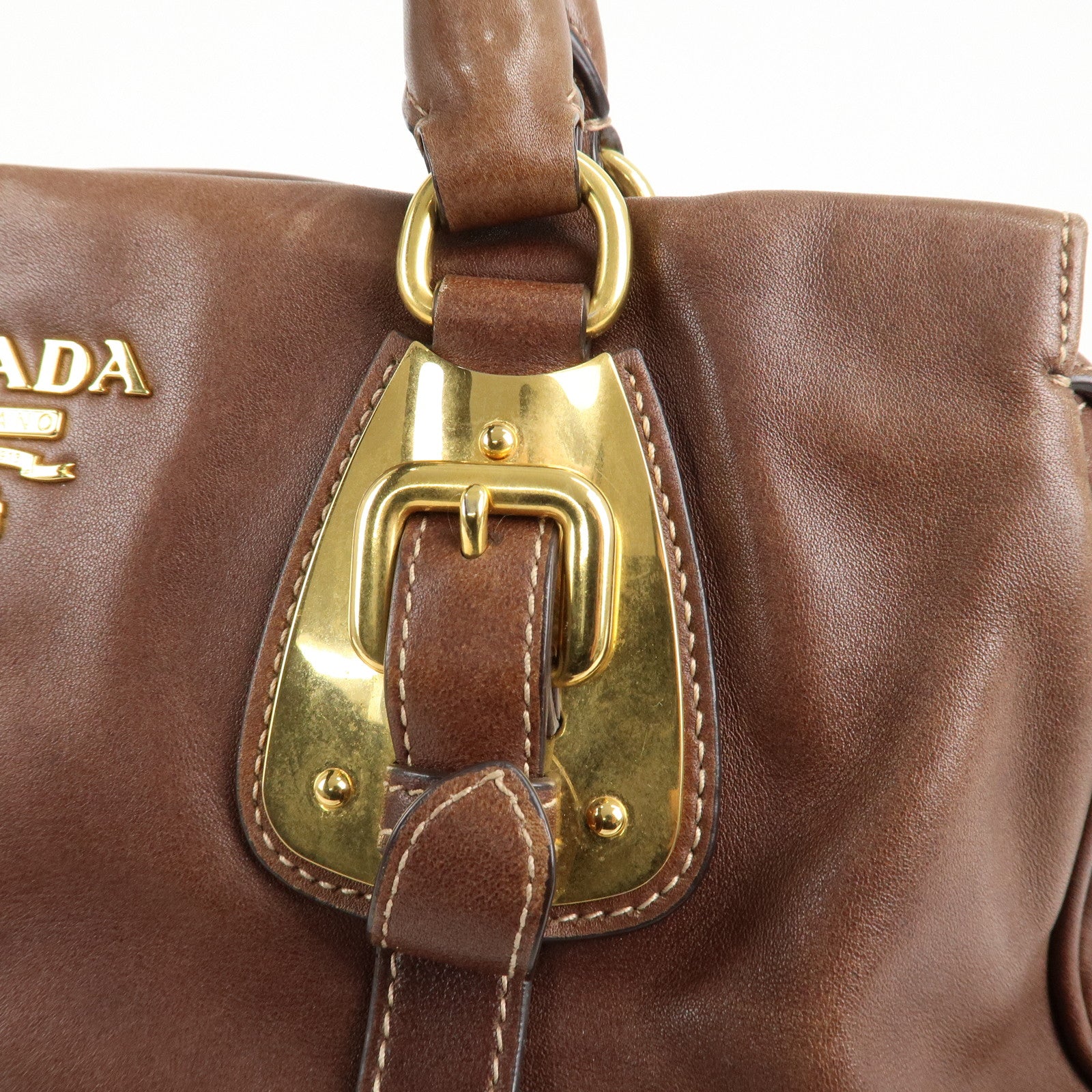 PRADA Leather 2Way Bag Shoulder Bag Hand Bag Brown BN1904 Used