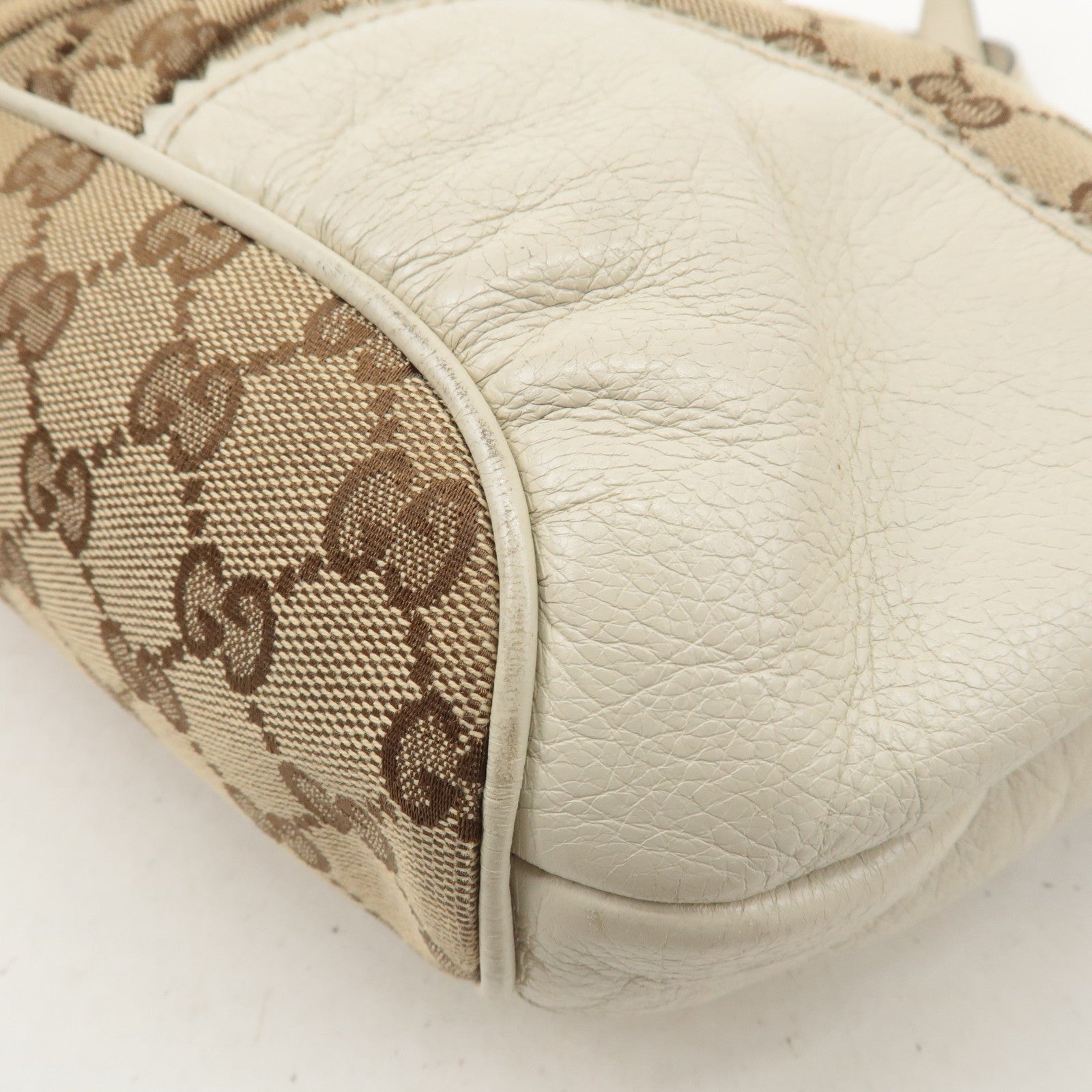 GUCCI GG Canvas Leather Crest Hand Bag Beige Brown 211955