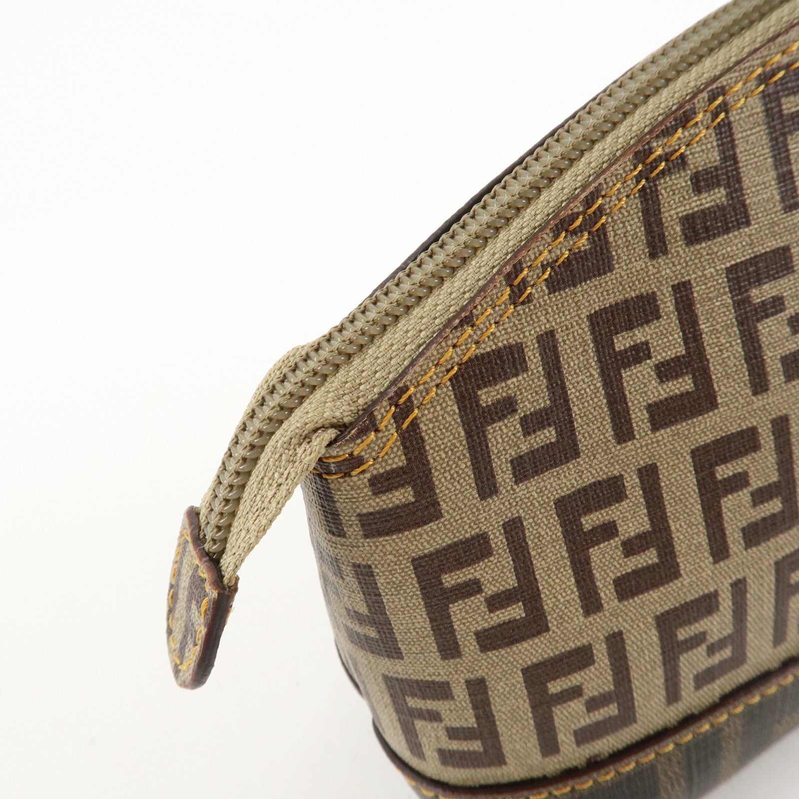 FENDI Zucchino Zucca PVC Pouch Brown Beige Black 8N0063 Used