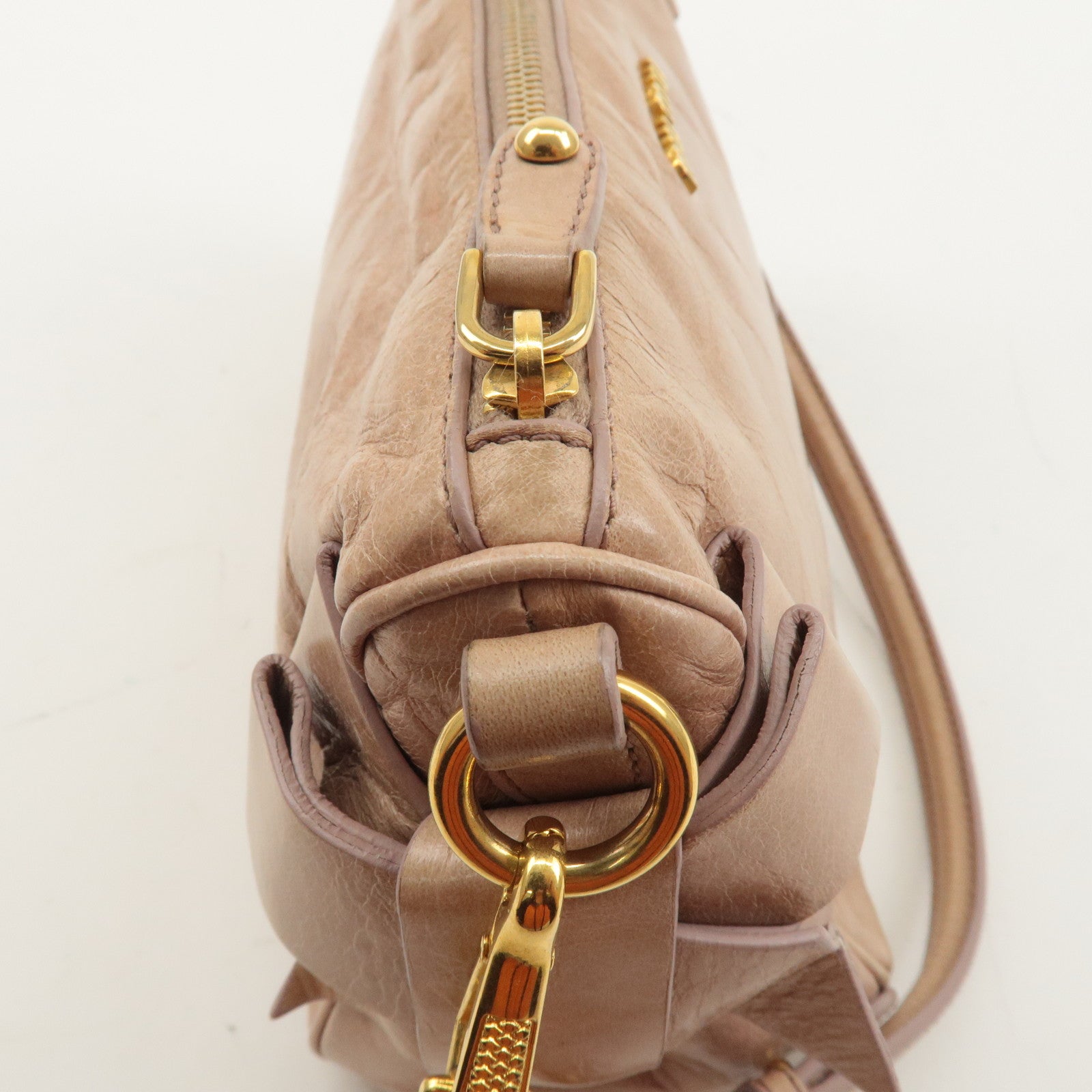 MIU MIU Leather Shoulder Bag Hand Bag Pink Beige