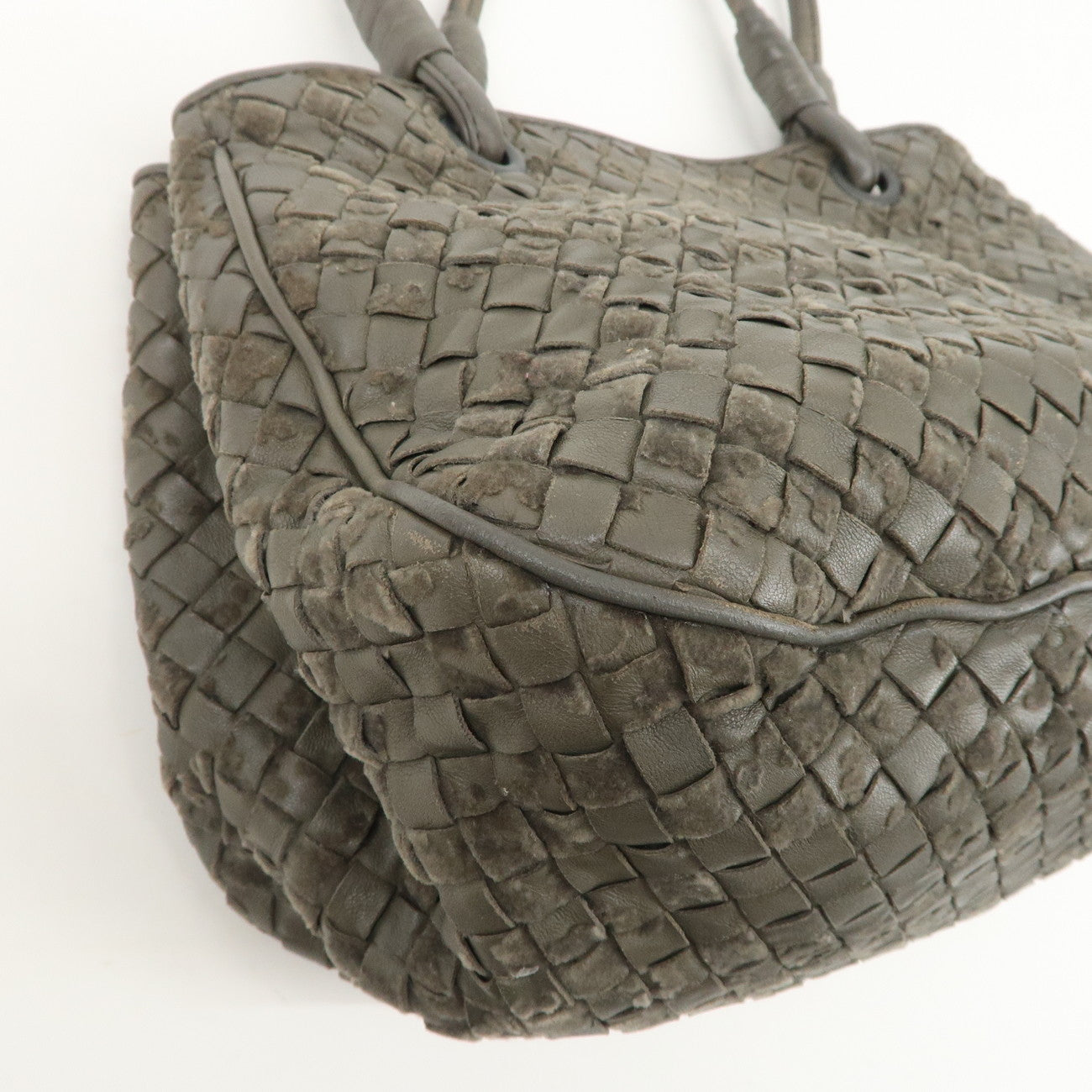 BOTTEGA VENETA Intrecciato Leather Hand Bag Tote Bag Khaki