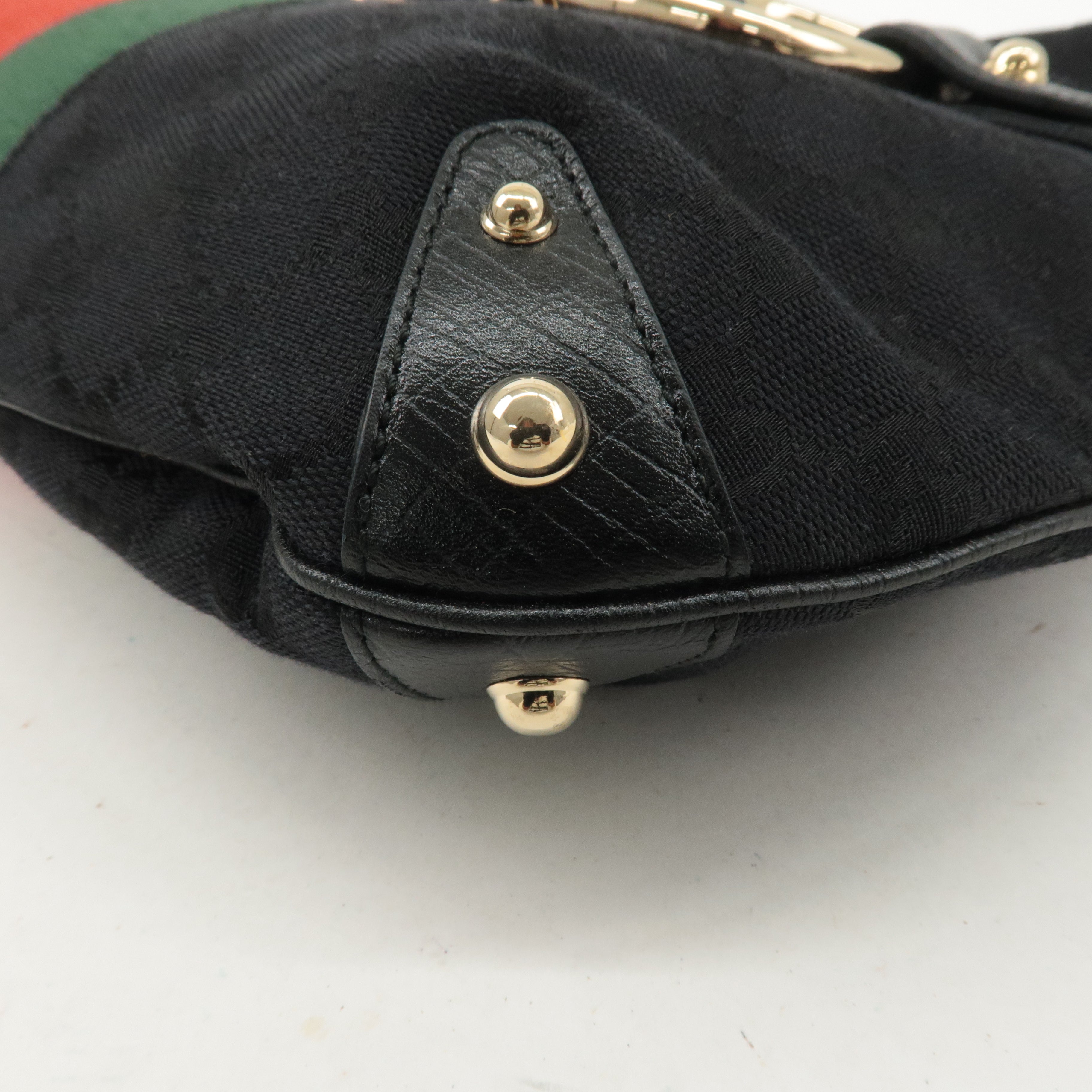 GUCCI Horsebit GG Canvas Leather Shoulder Bag Black 131026