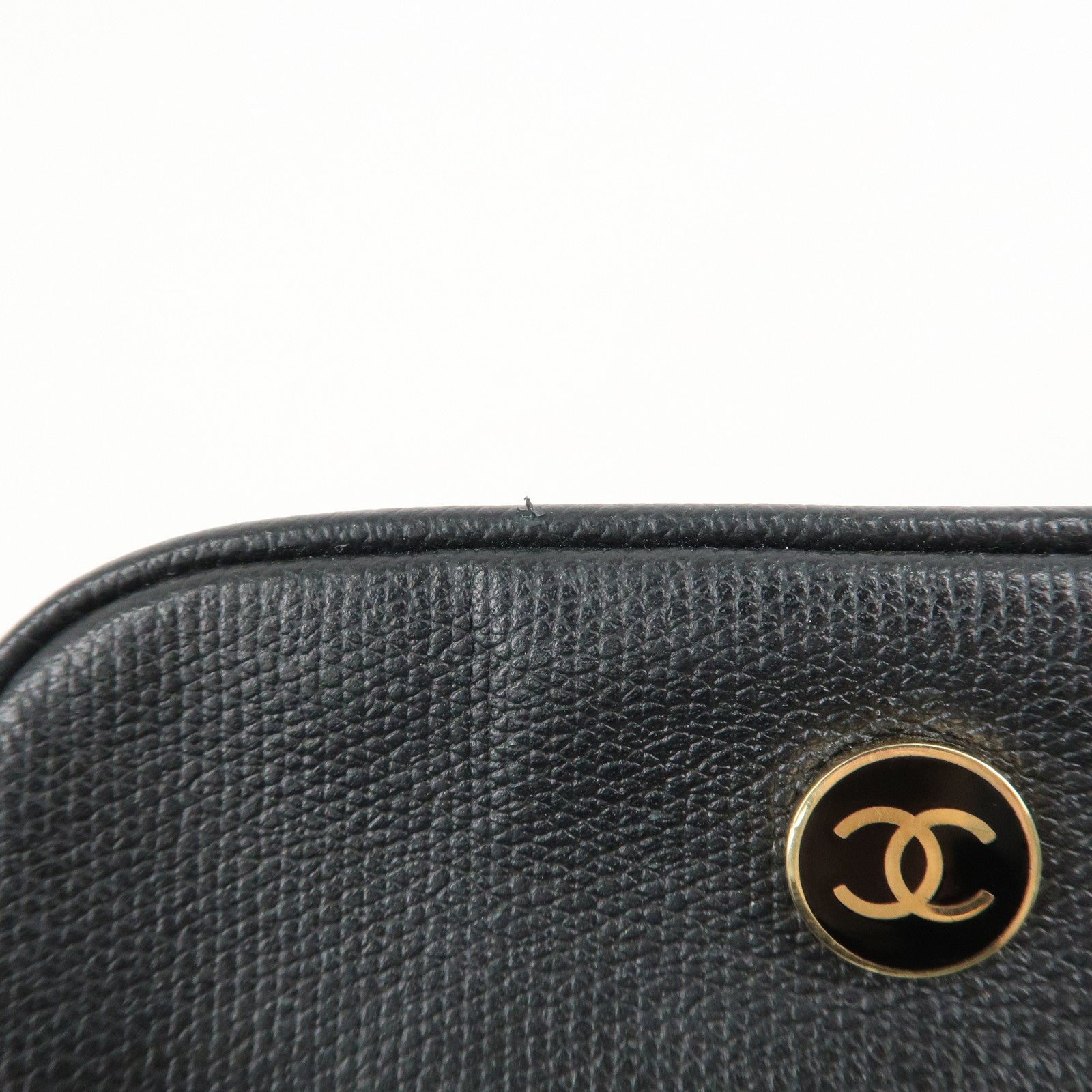 CHANEL COCO Button Leather Cosmetic Pouch Black A20912 Used