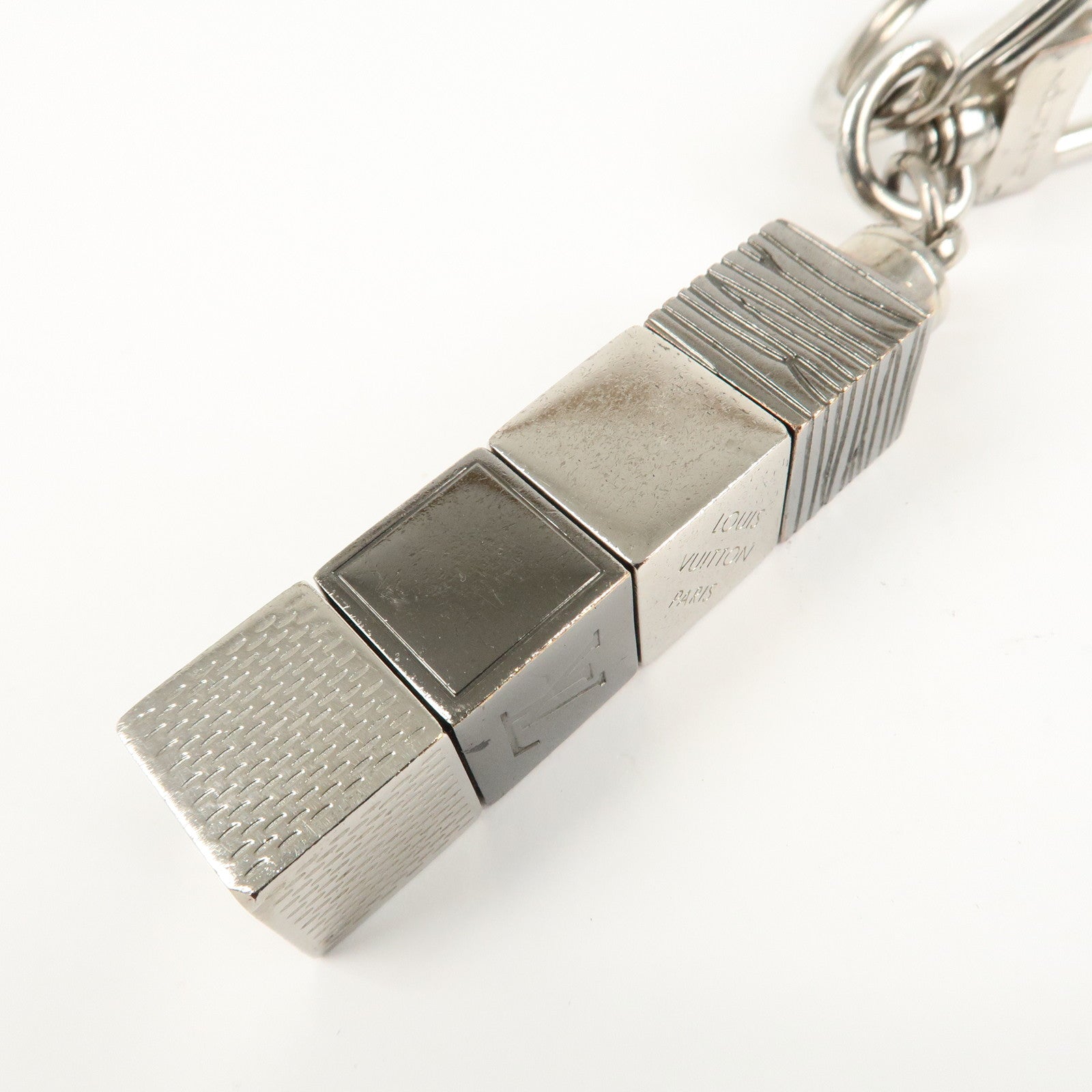 Louis Vuitton Porte Cles Cube Bag Key Charm Silver Gray M67142 Used