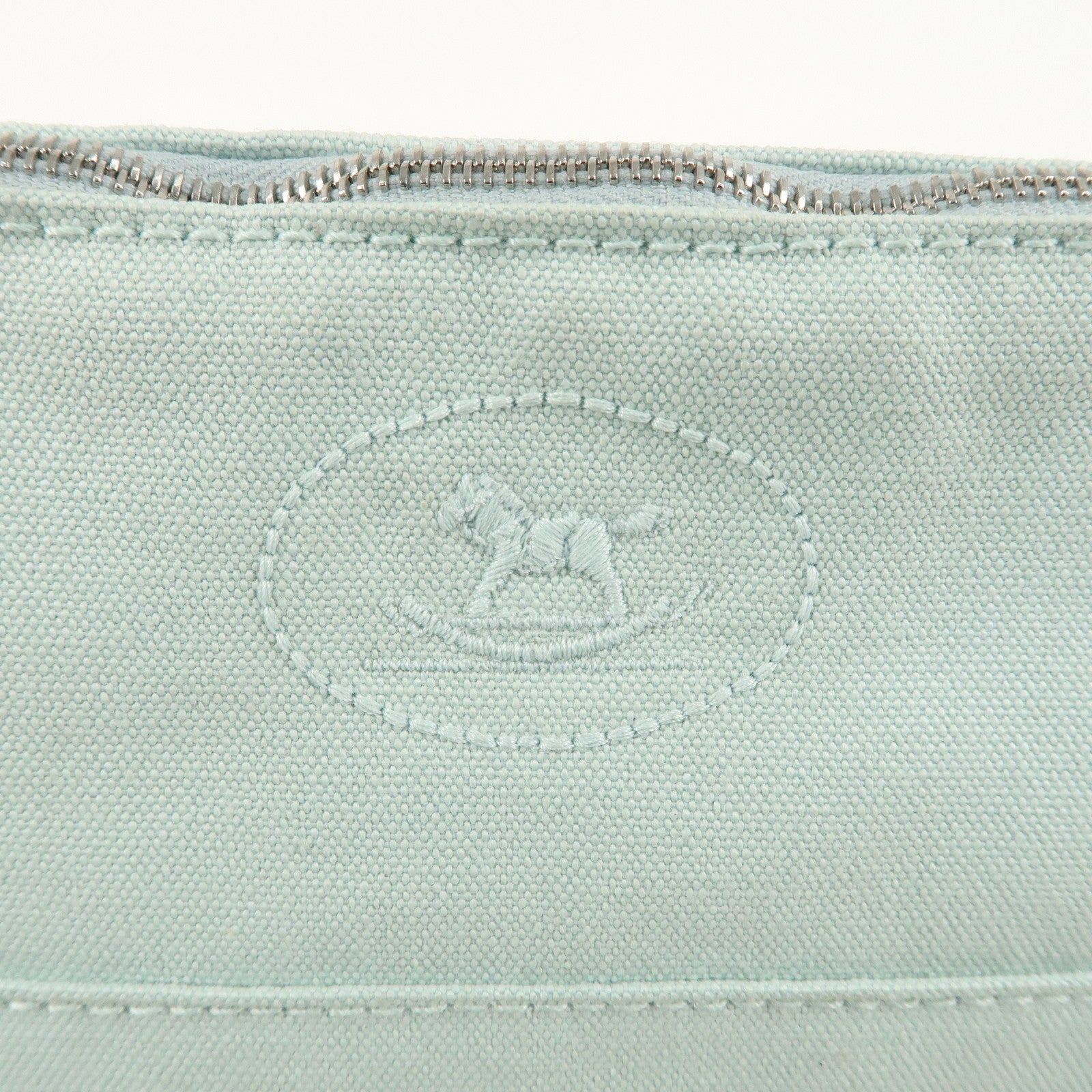 HERMES Canvas Leather Bolide Pouch MM Cosmetic Pouch Light Blue