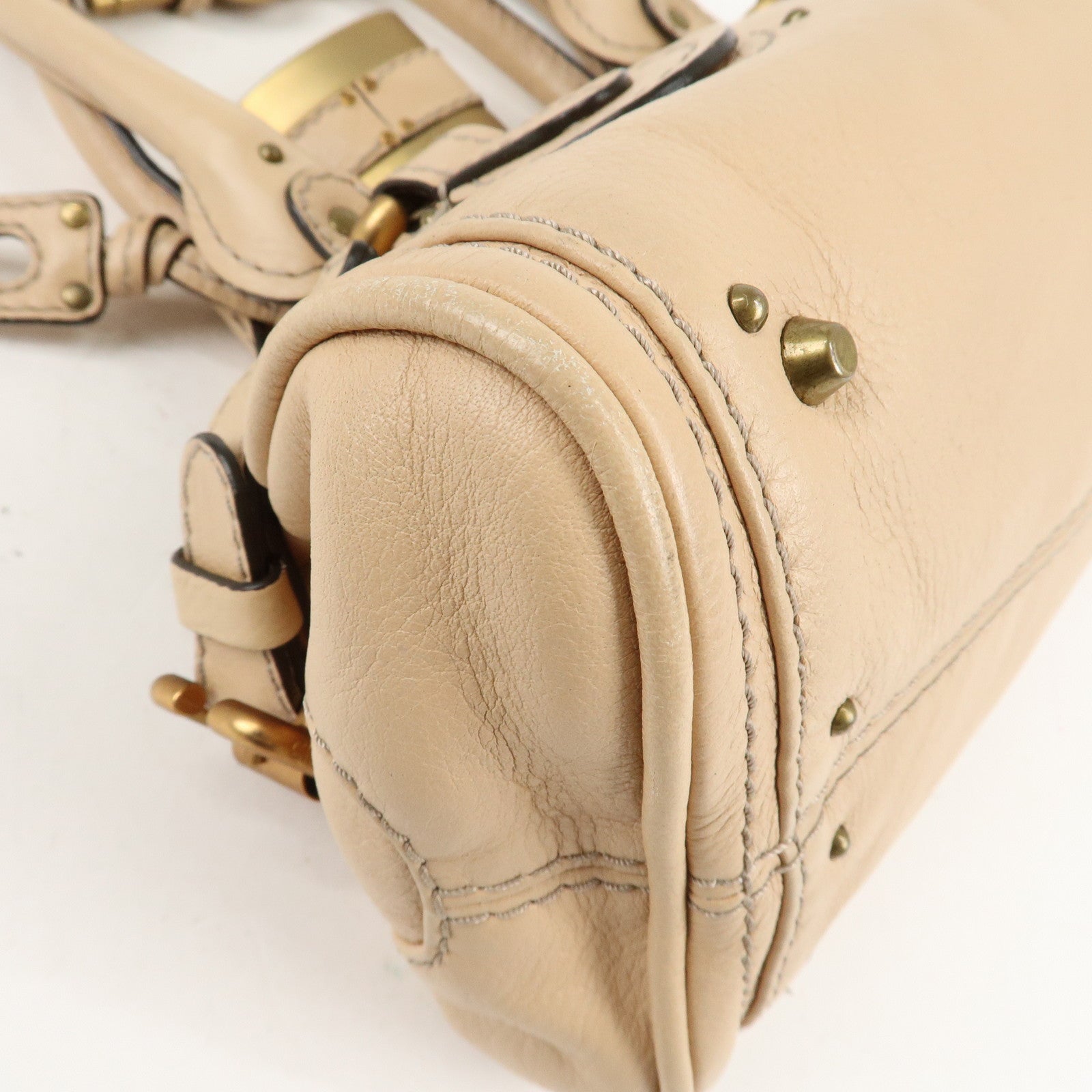 Chloe Leather Mini Paddington Hand Bag Shoulder Bag Beige Used