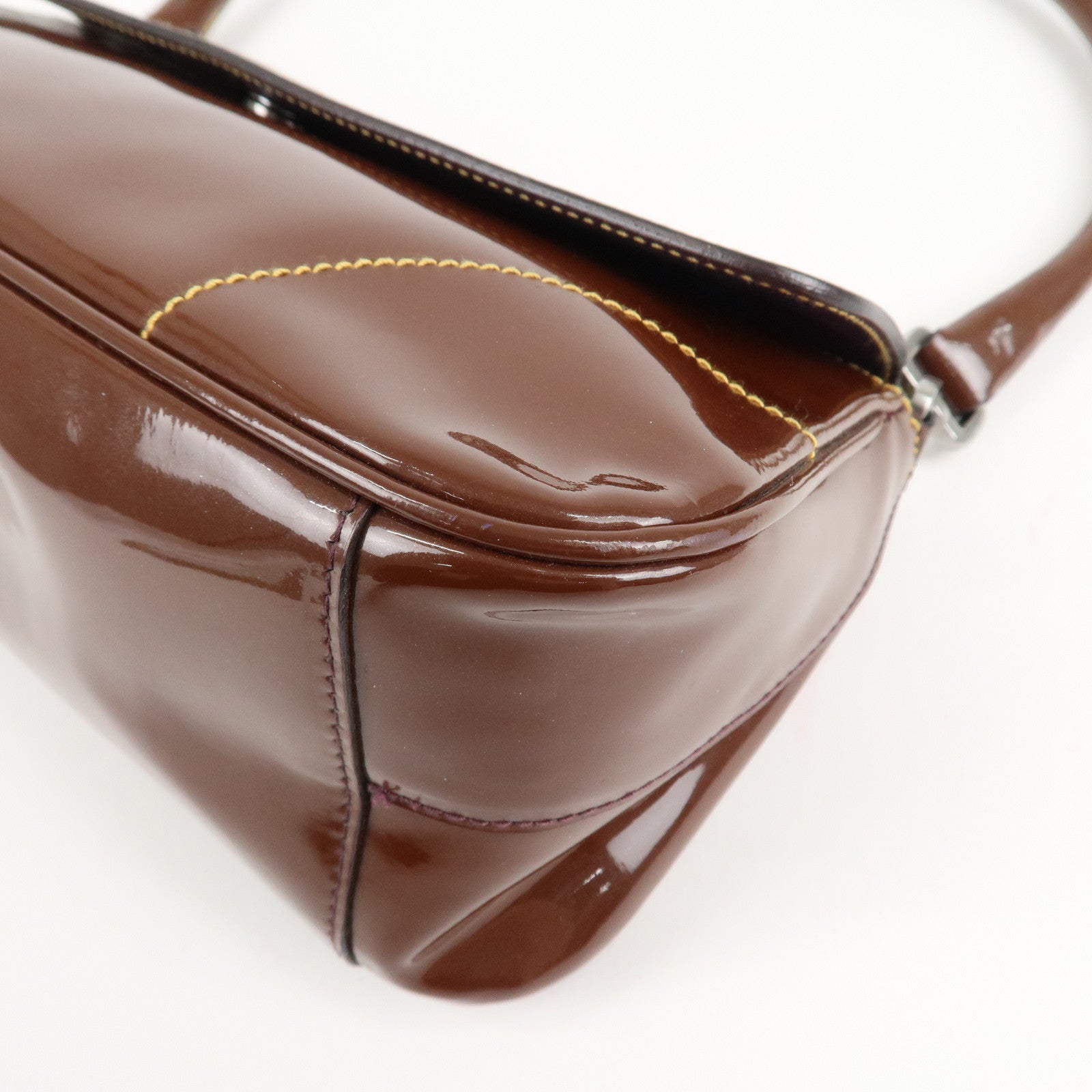 PRADA Patent Leather Shoulder Bag Brown