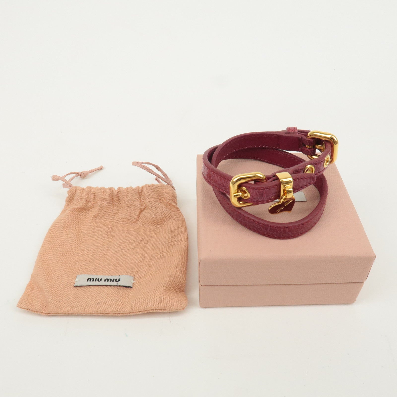 MIU MIU Leather Heart Bracelet Pink Gold HDW