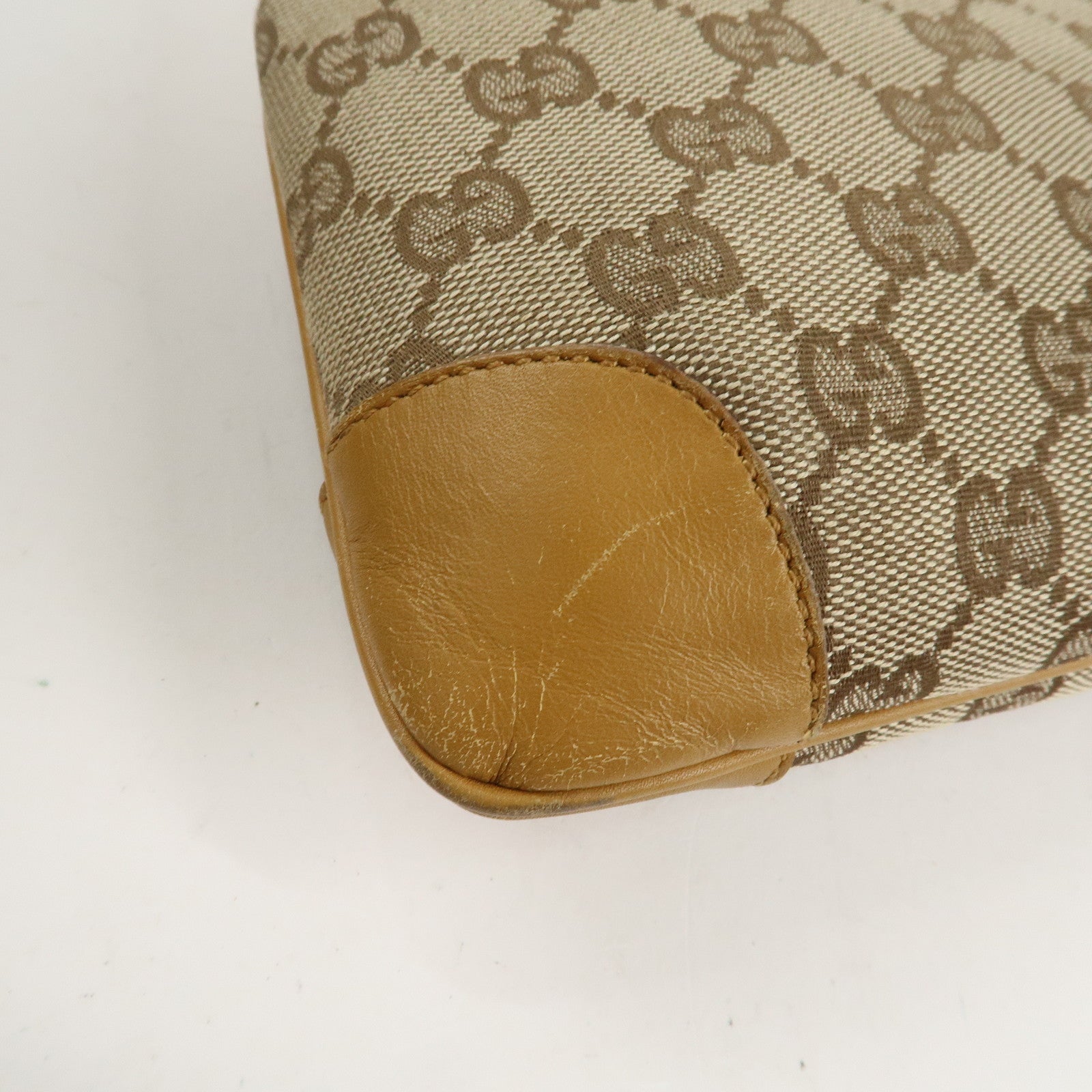 GUCCI Tiger Head GG Canvas Leather Chain Shoulder Bag Beige Used