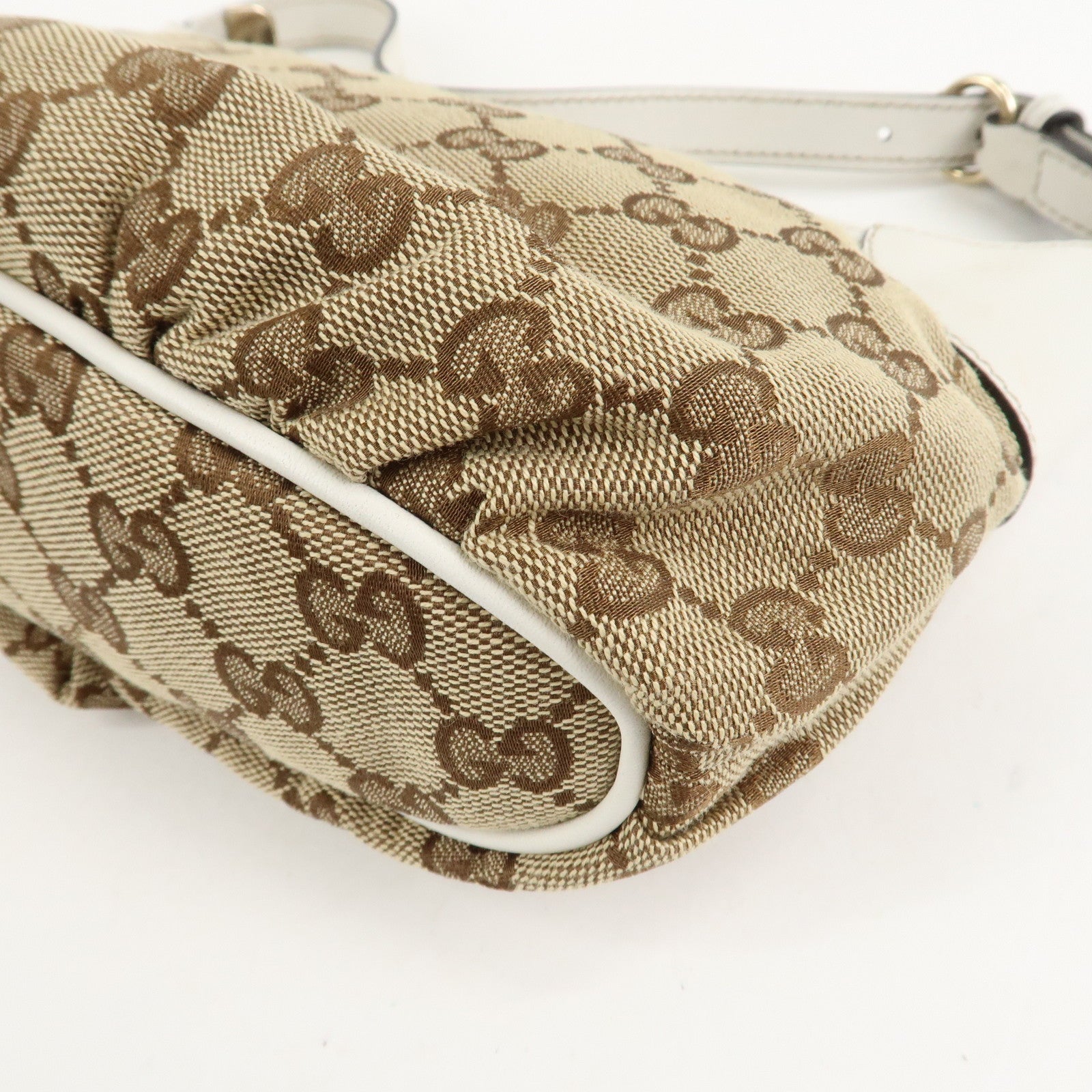 GUCCI GG Canvas Leather Shoulder Bag Hand Bag Beige White 224093