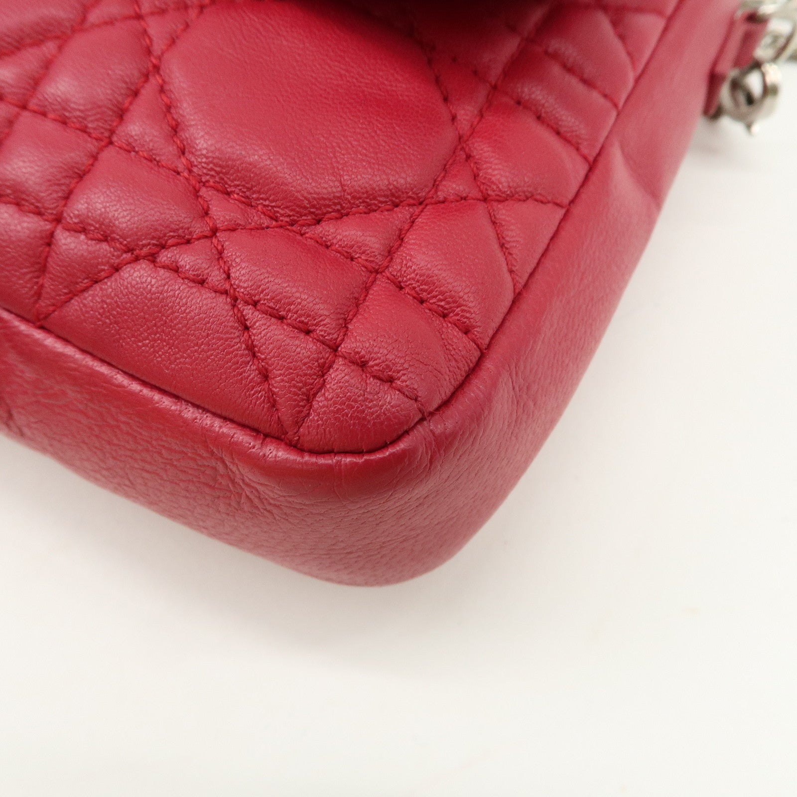 Christian Dior Cannage Leather Chain Shoulder Bag Red