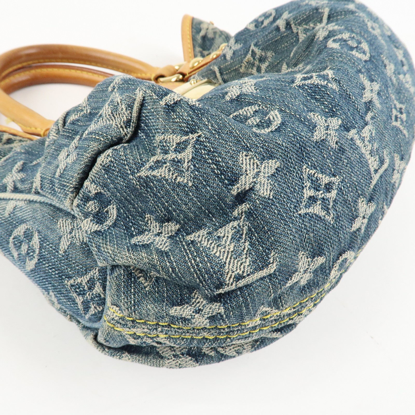 Louis Vuitton Monogram Denim Pleaty Hand Bag Blue M95020 Used