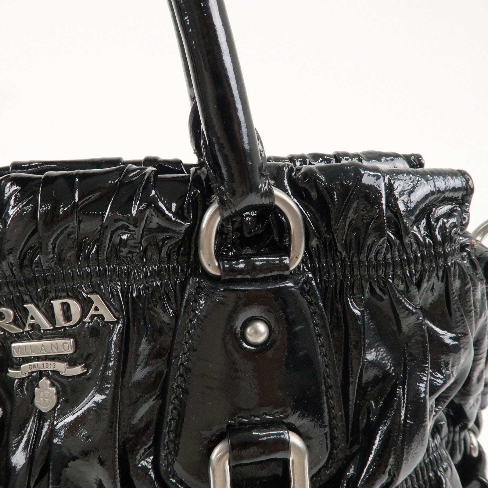 PRADA Logo Enamel Leather 2Way Shoulder Bag Hand Bag Black