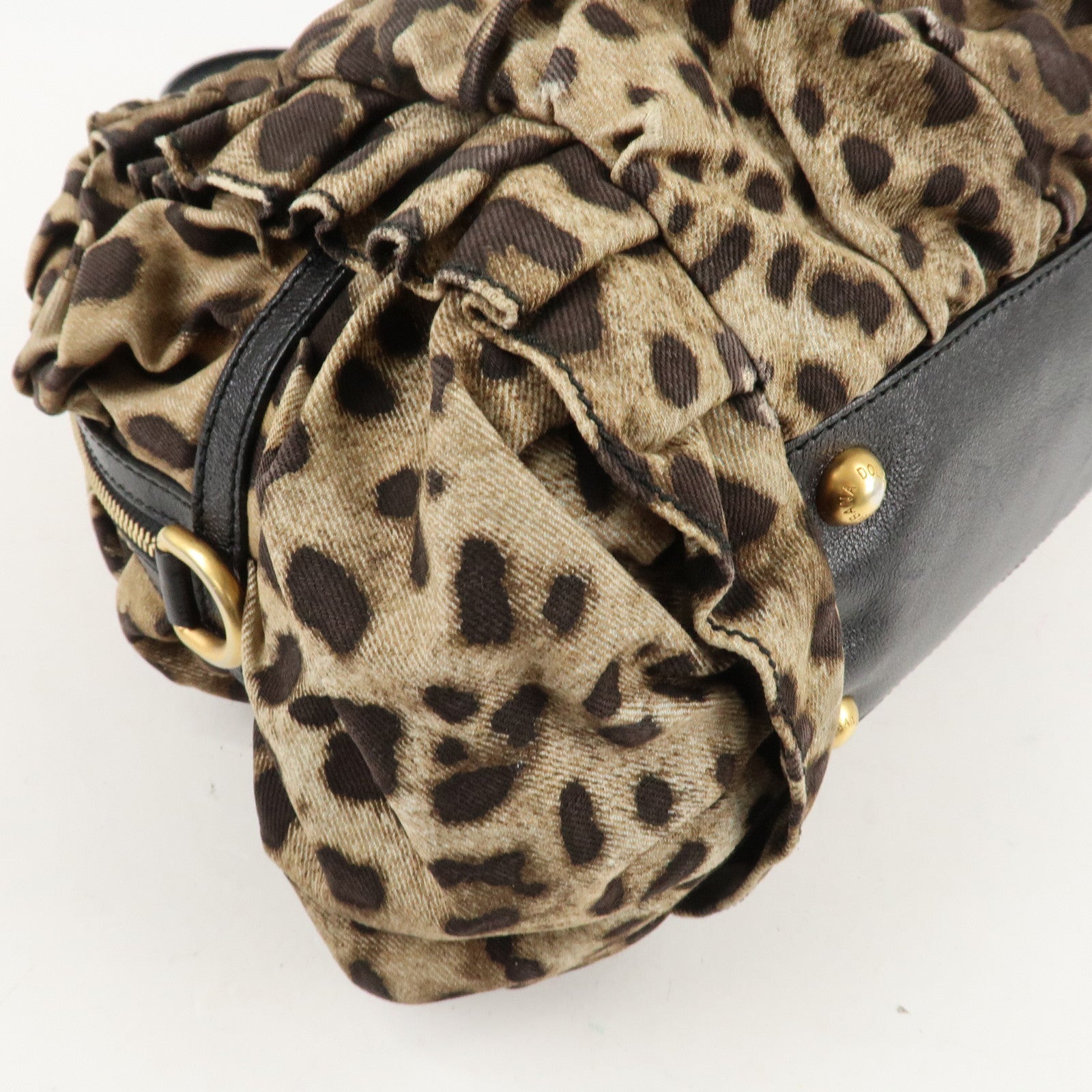 Dolce&Gabbana Canvas Leather Leopard Hand Bag Brown Black Used