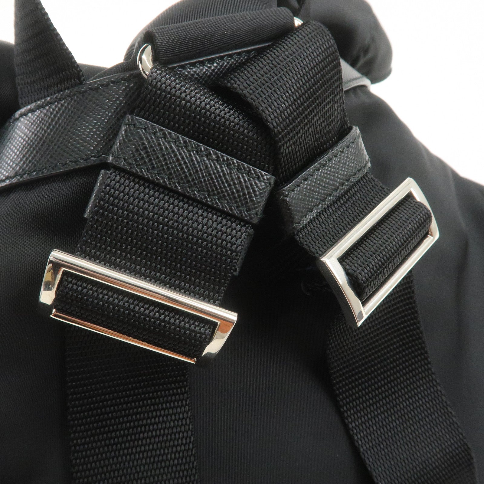 PRADA Logo Nylon Leather Back Pack Ruck Sack NERO Black 1BZ811