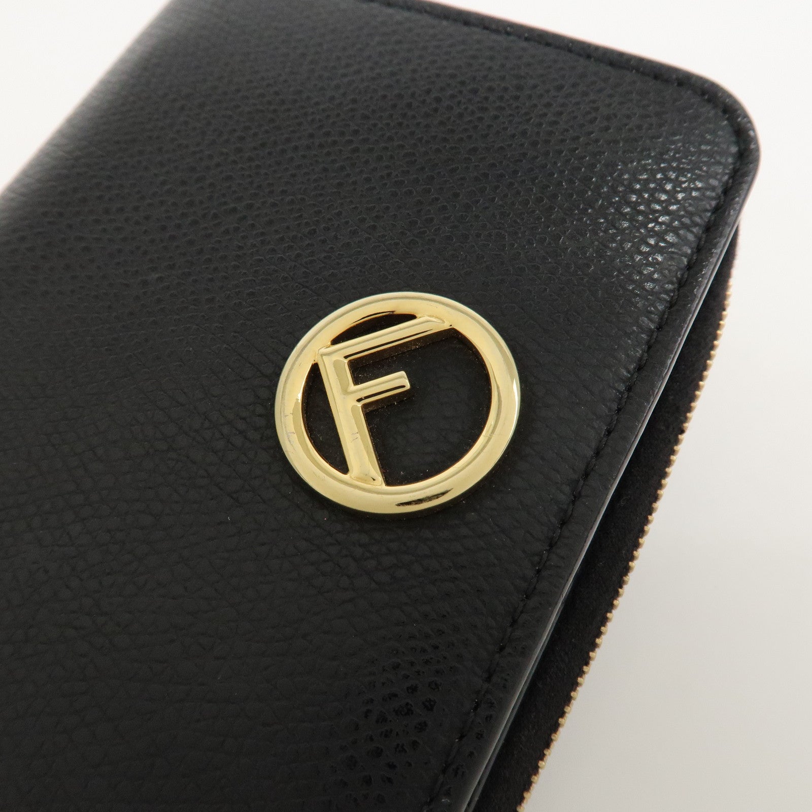 FENDI F is FENDI Leather Bi-fold Wallet Black Gold HDW 8M0407 Used