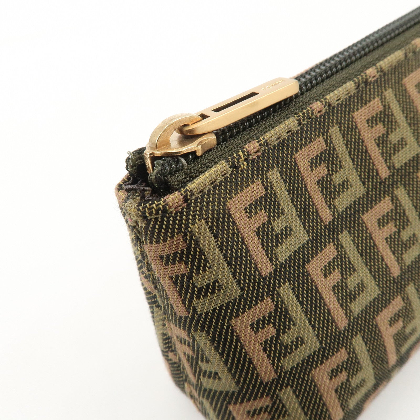 FENDI Zucca Canvas Leather Pouch Mini Bag Khaki Brown 7N0037 Used