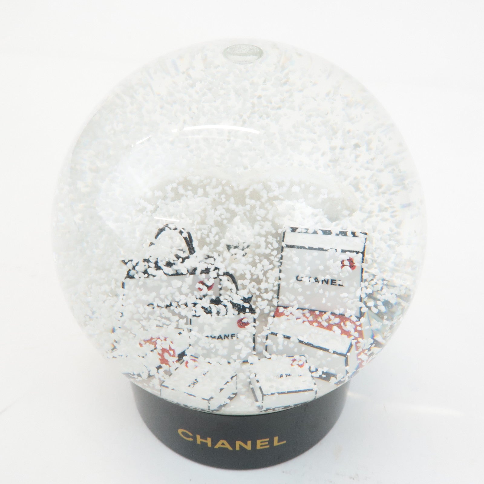 CHANEL COCO Mark Glass Snow Globe 2019 Novelty Black White Used