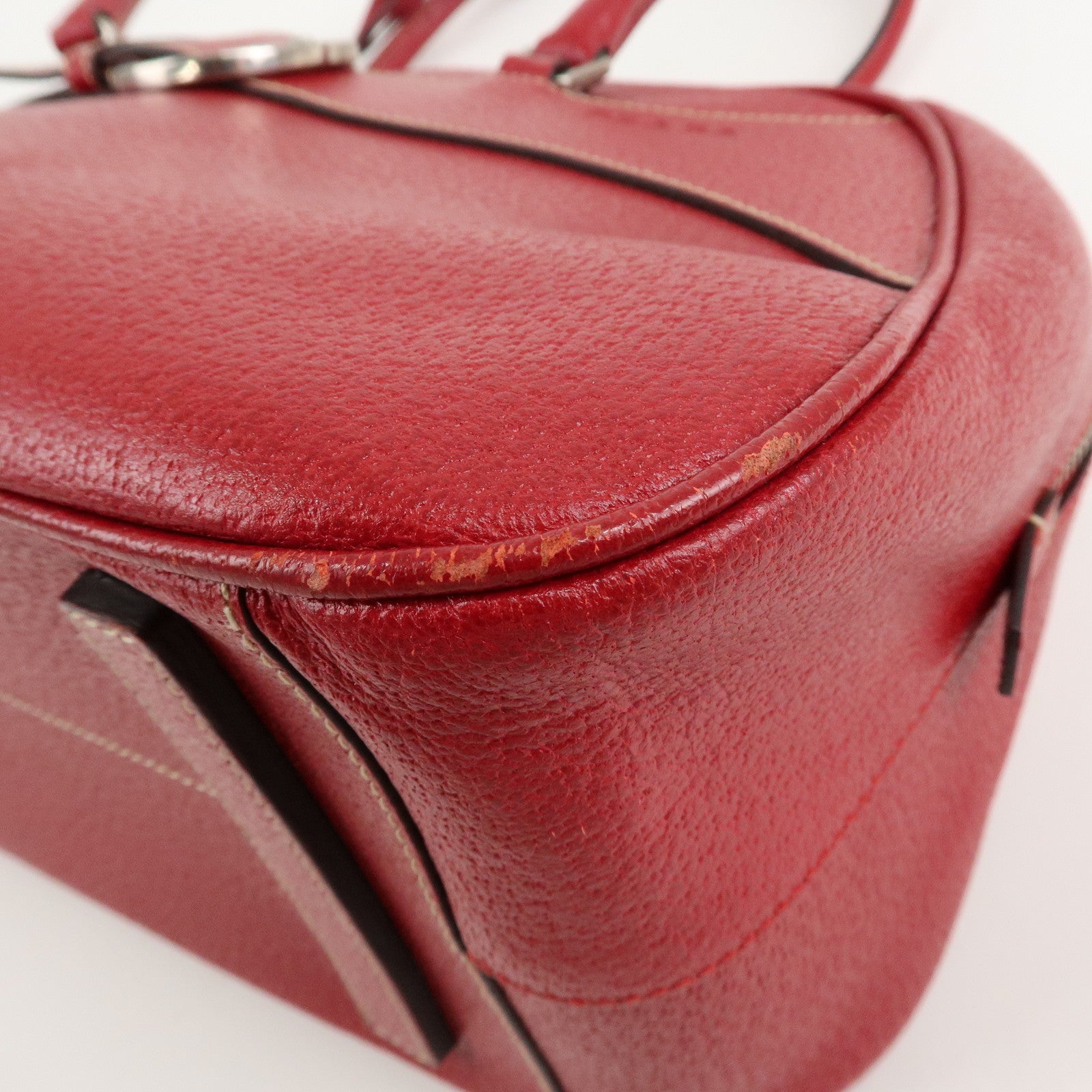 PRADA Leather Shoulder Bag Hand Bag Red B10748 F/S Used