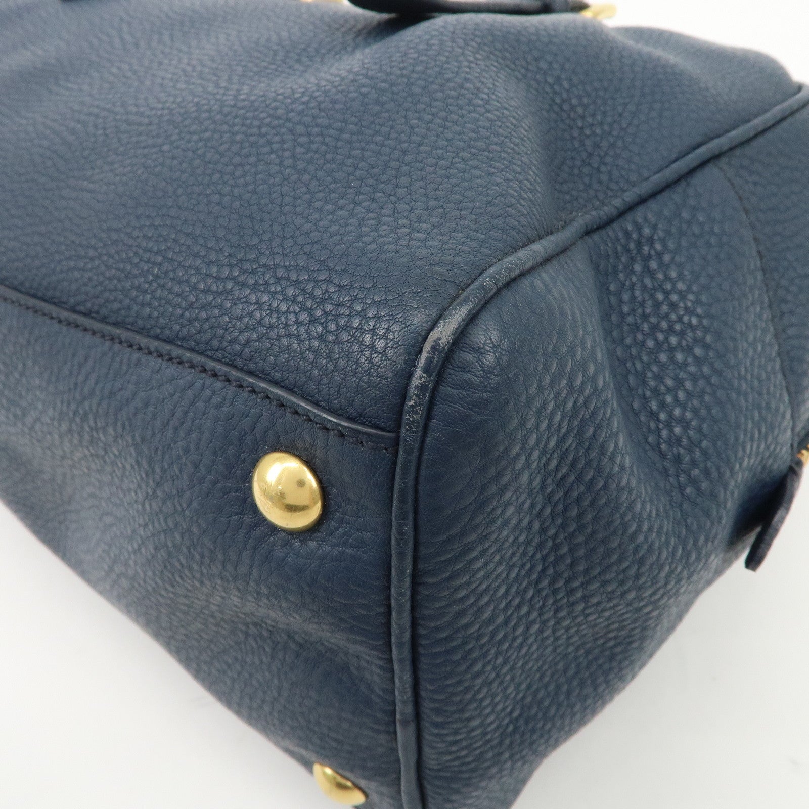 MIU MIU Leather Boston Bag Shoulder Bag Navy Gold HDW Used