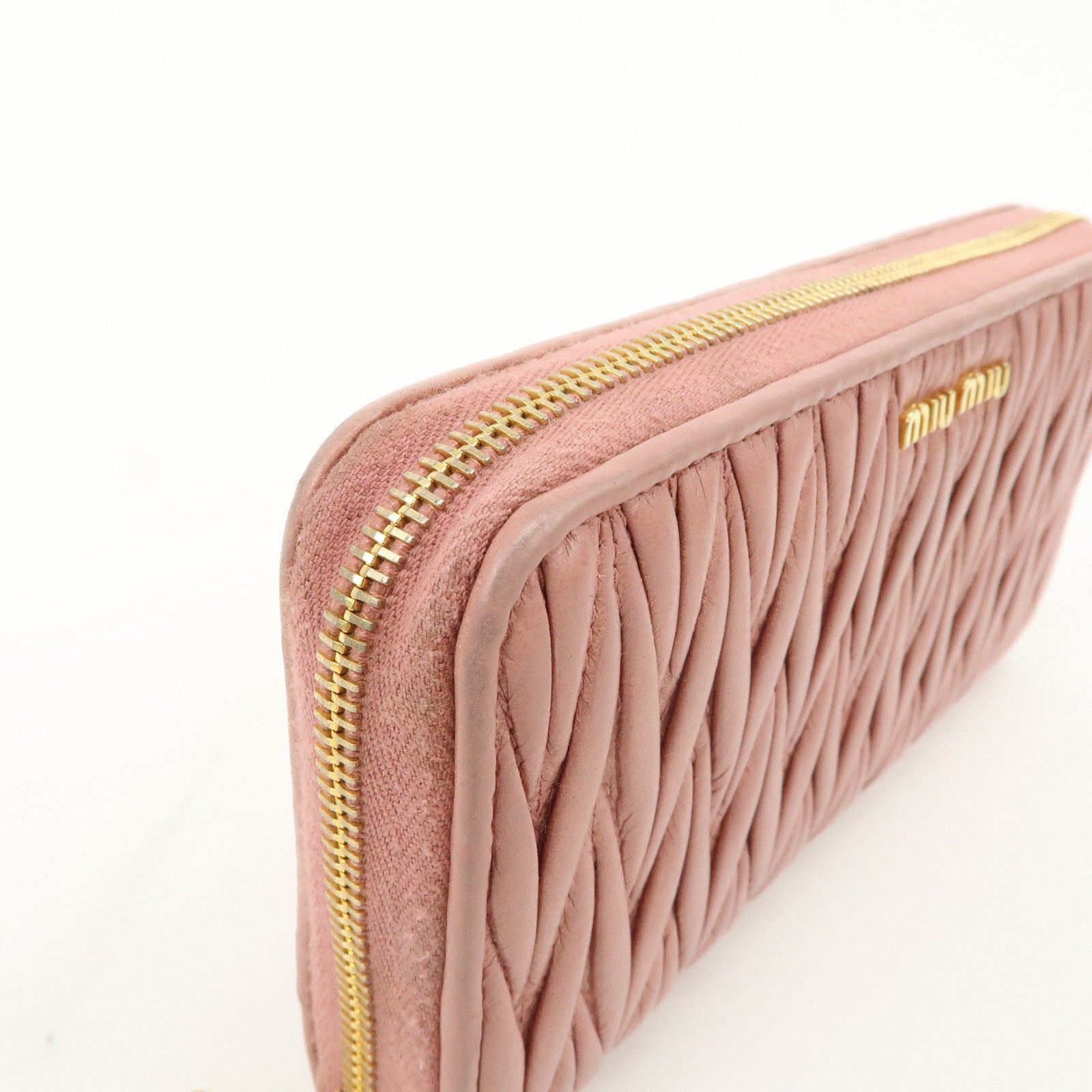 MIU MIU Matelasse Leather Round Zippy Long Wallet Pink 5ML506 Used