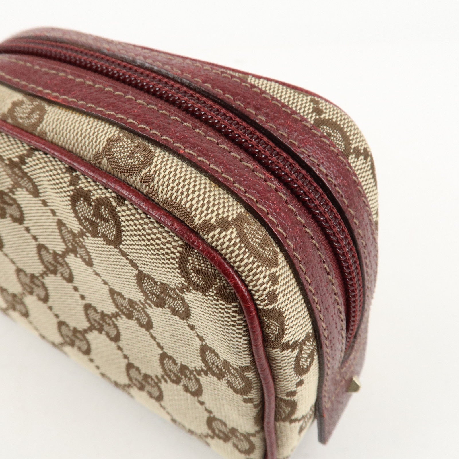 GUCCI GG Canvas Cosmetic Pouch Beige Bordeaux 120978