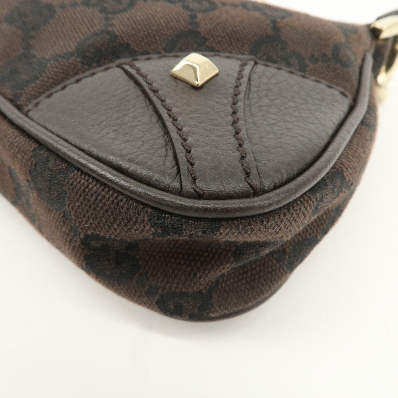 GUCCI GG Canvas Leather Chain Shoulder Bag Dark Brown 27383 Used