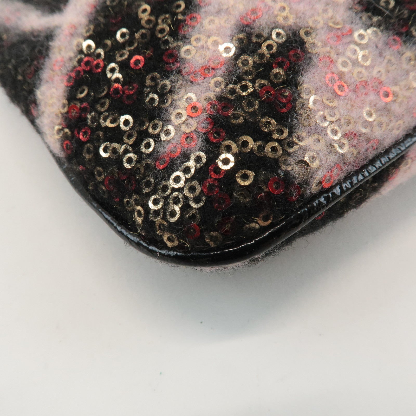 FENDI Zucca Sequins Chain Accessory Pouch Black Pink 8BR594