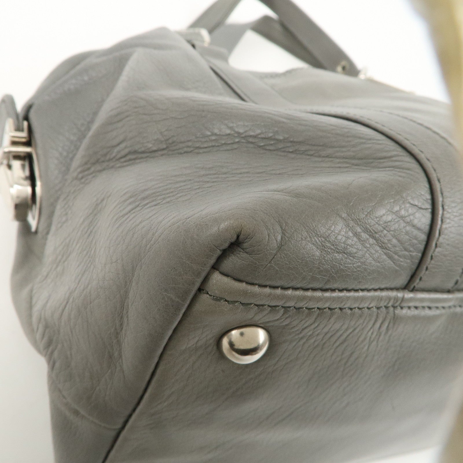 PRADA Leather Boston Bag Shoulder Bag Gray Silver Hardware Used