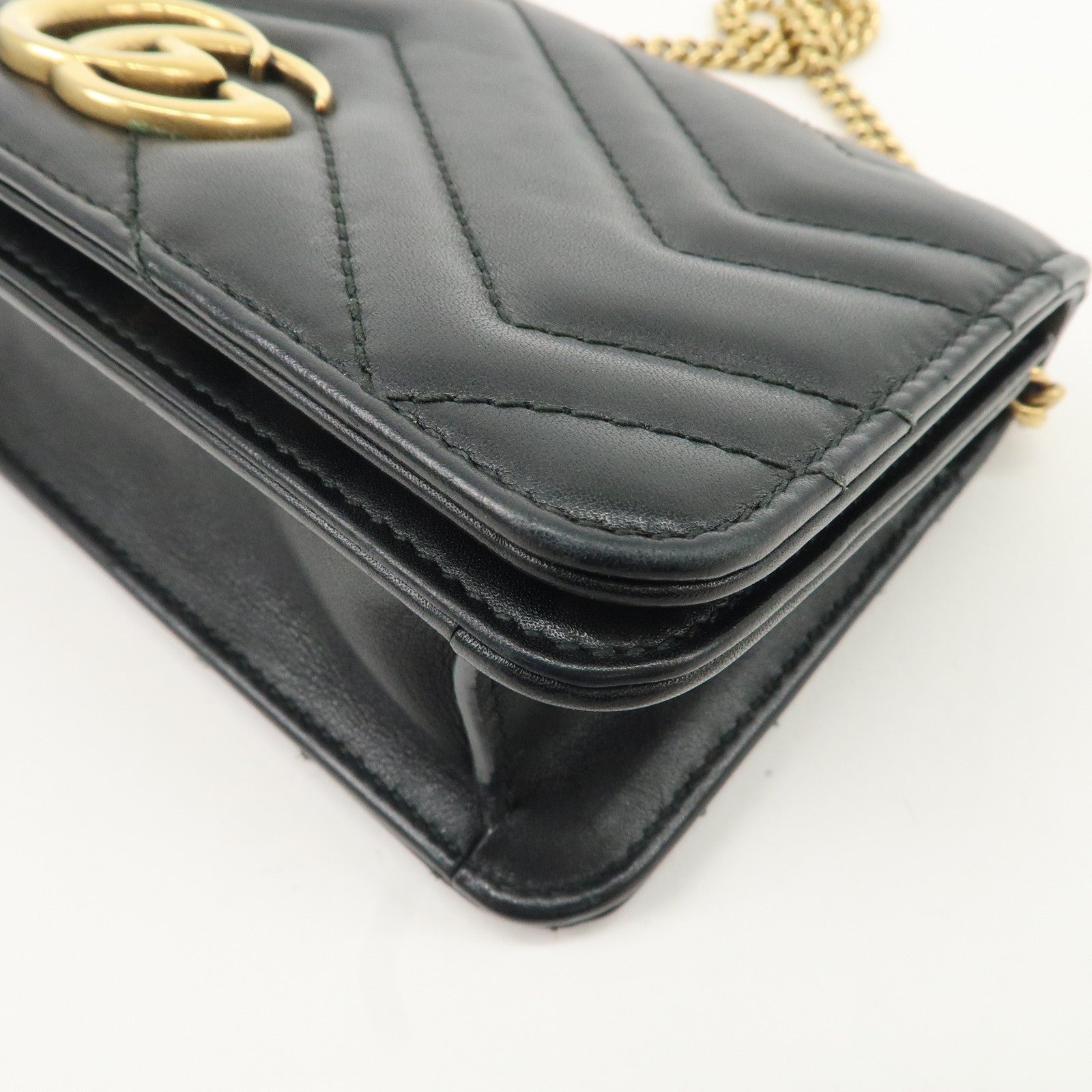 GUCCI GG Marmont Leather Chain Shoulder Bag Black 488426 Used