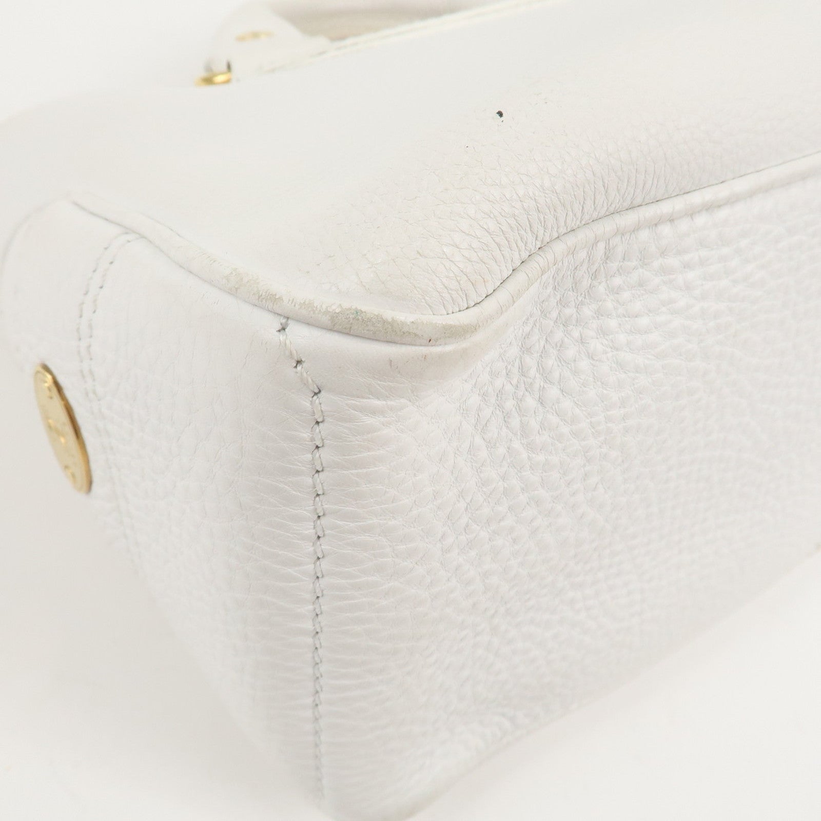 CELINE Leather Triomphe Button Boogie Bag Hand Bag White Used