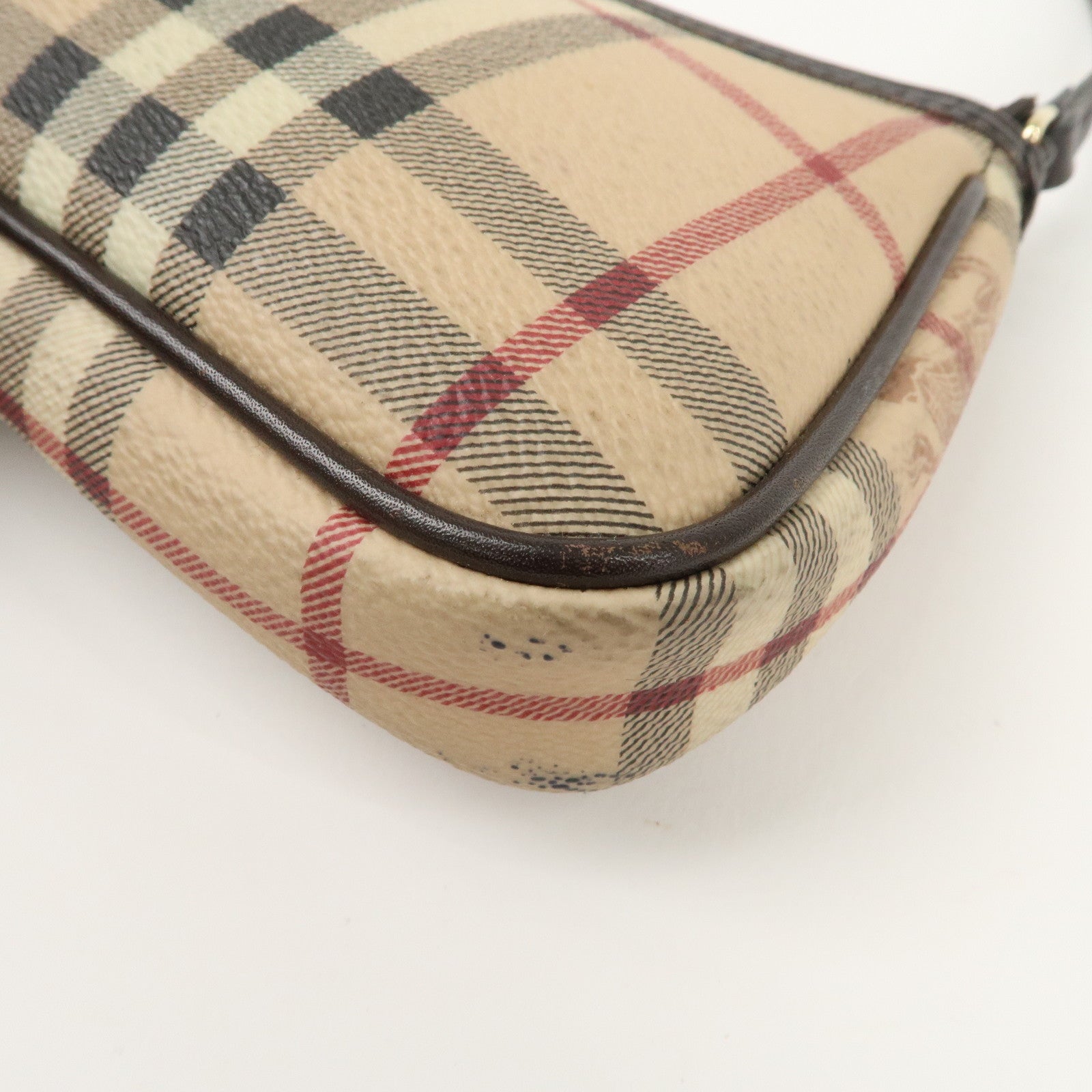 BURBERRY PVC Leather Nova Plaid Accessoires Pouch Beige Brown