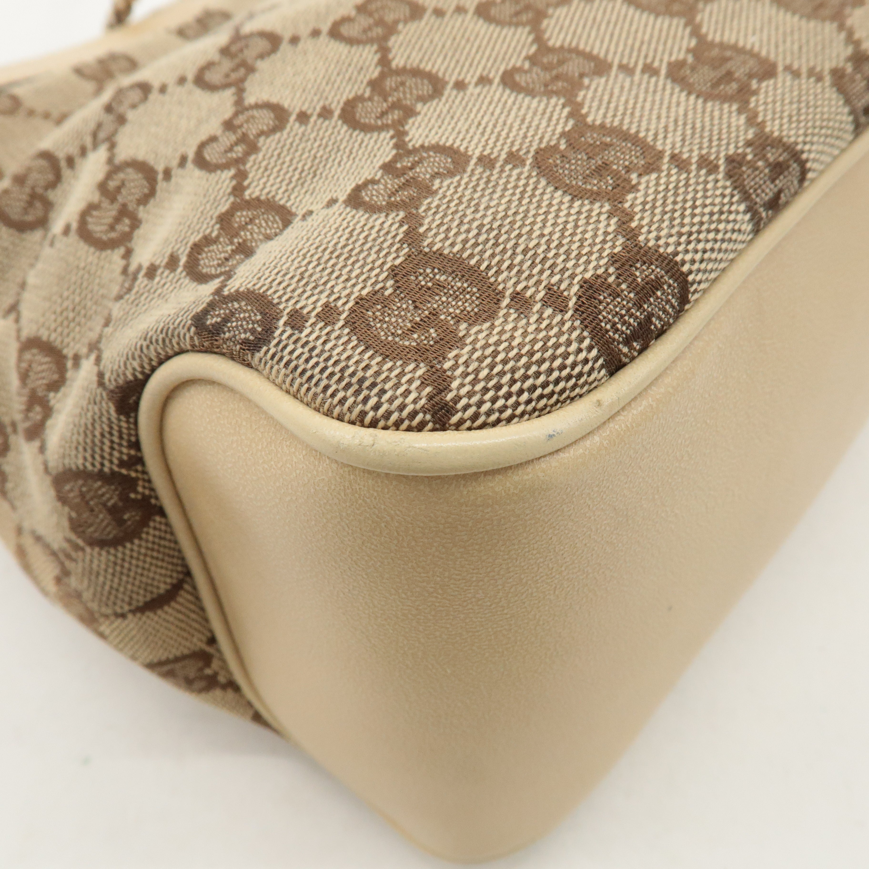 GUCCI GG Canvas Leather Shoulder Bag Hand Bag Beige 109143