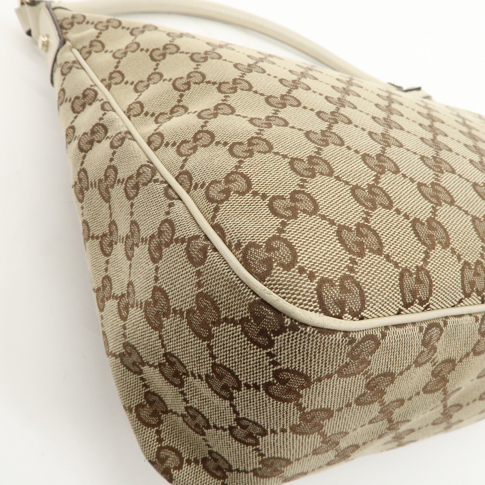 GUCCI GG Canvas Leather Shoulder Bag Beige Ivory 153025 Used