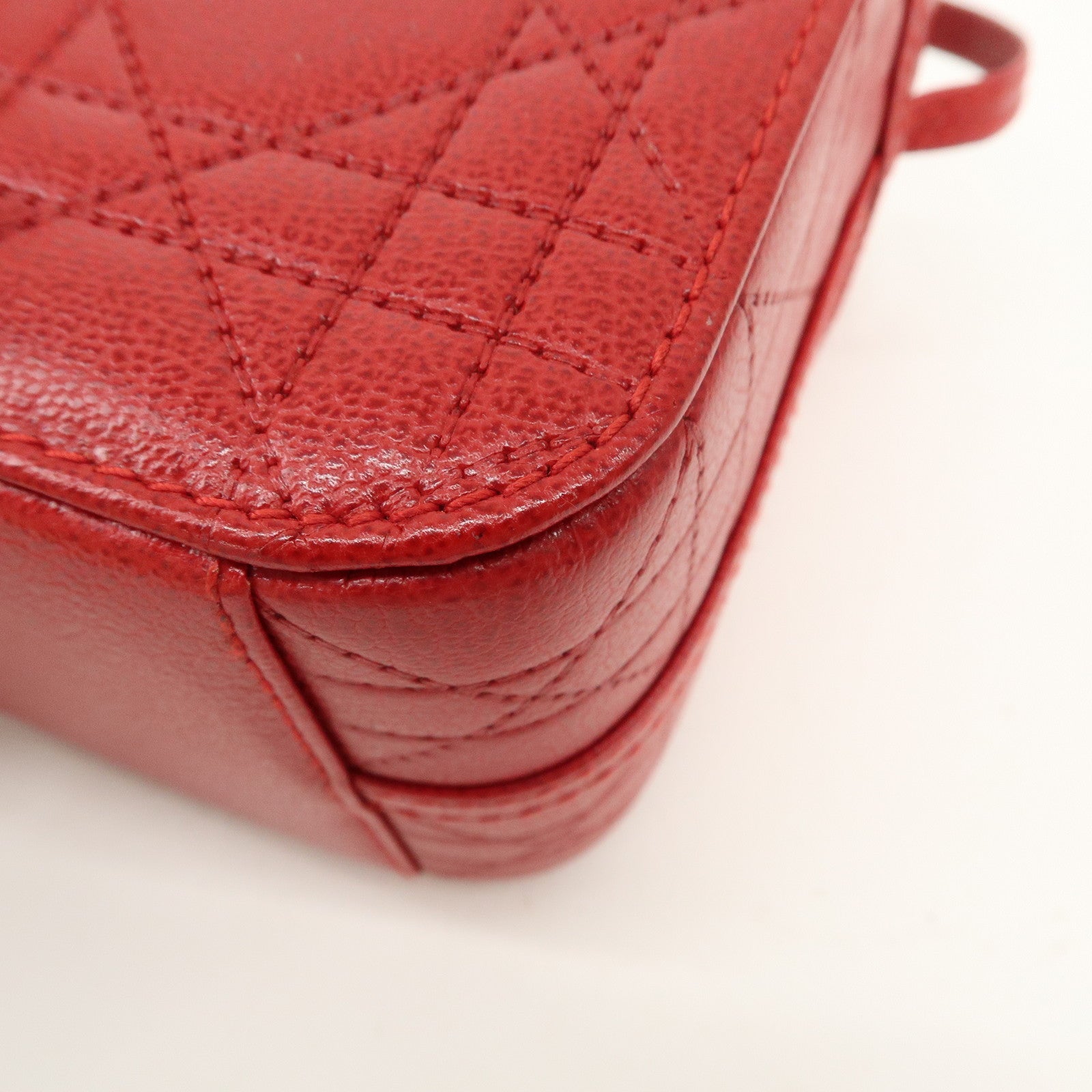 Christian Dior Leather Cannage Vanity Bag Hand Bag Red