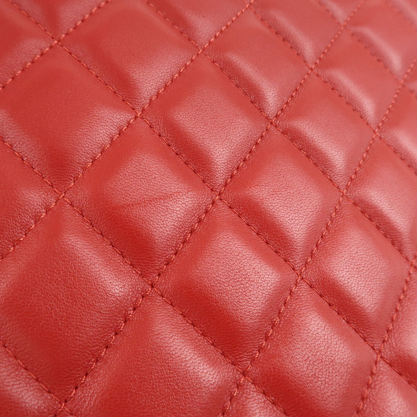 CHANEL Matelasse COCO Mark Lamb Skin Clutch Bag Red Used