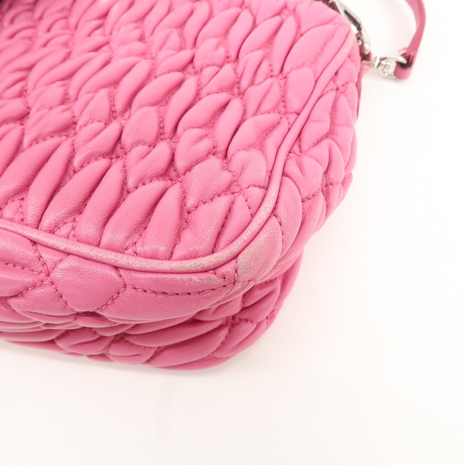 MIU MIU Matelasse Leather Bijou Shoulder Bag Hand Bag Pink