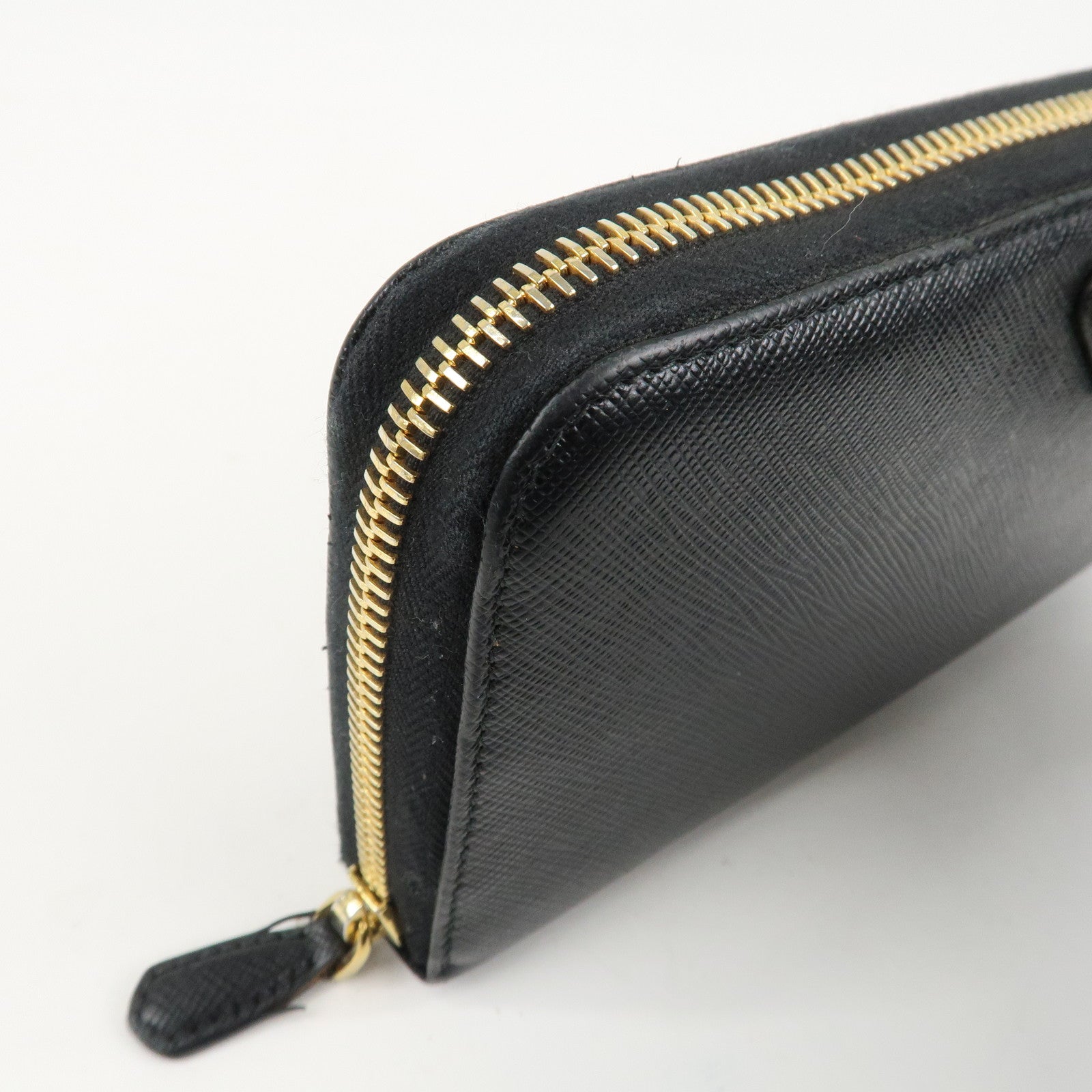 PRADA Saffiano Leather Round Zipper Long Wallet Black 1M0506