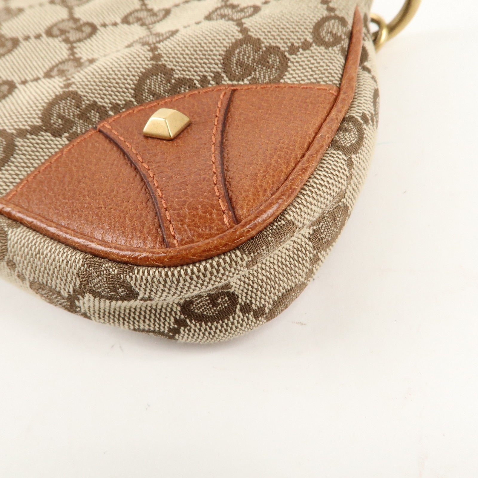 GUCCI GG Canvas Leather Chain Hand Bag Pouch Beige Brown 120940