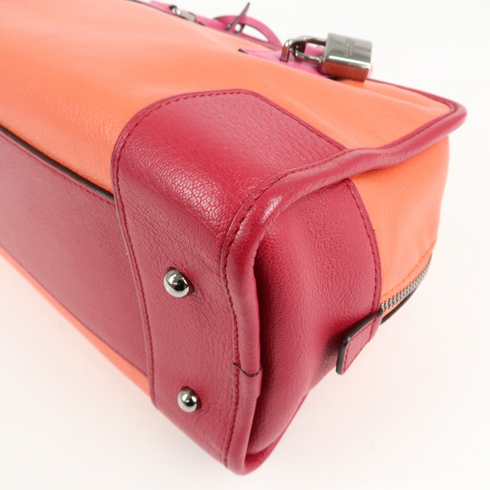 LOEWE Anagram Leather Amazona 28 Hand Bag Orange Bordeaux Pink Used