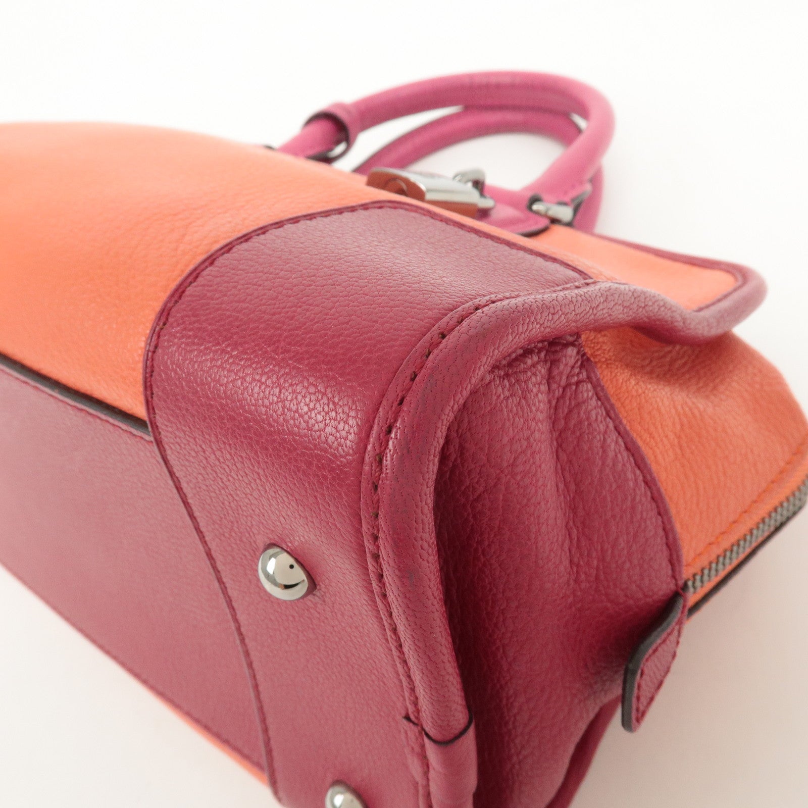 LOEWE Anagram Leather Amazona 28 Hand Bag Orange Red Pink Used