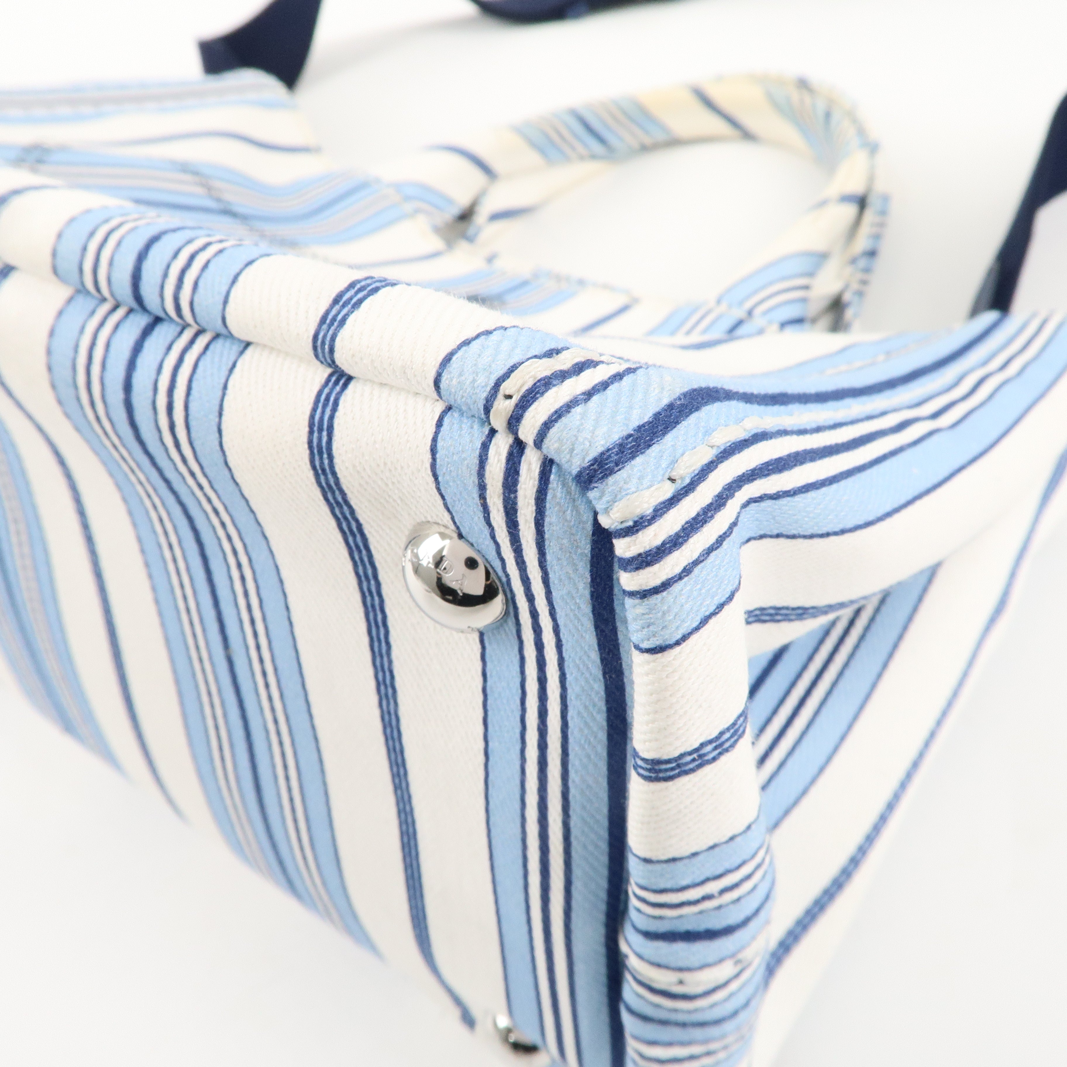 PRADA Canapa Canvas Mini Stripe 2Way Bag Hand Bag White Blue