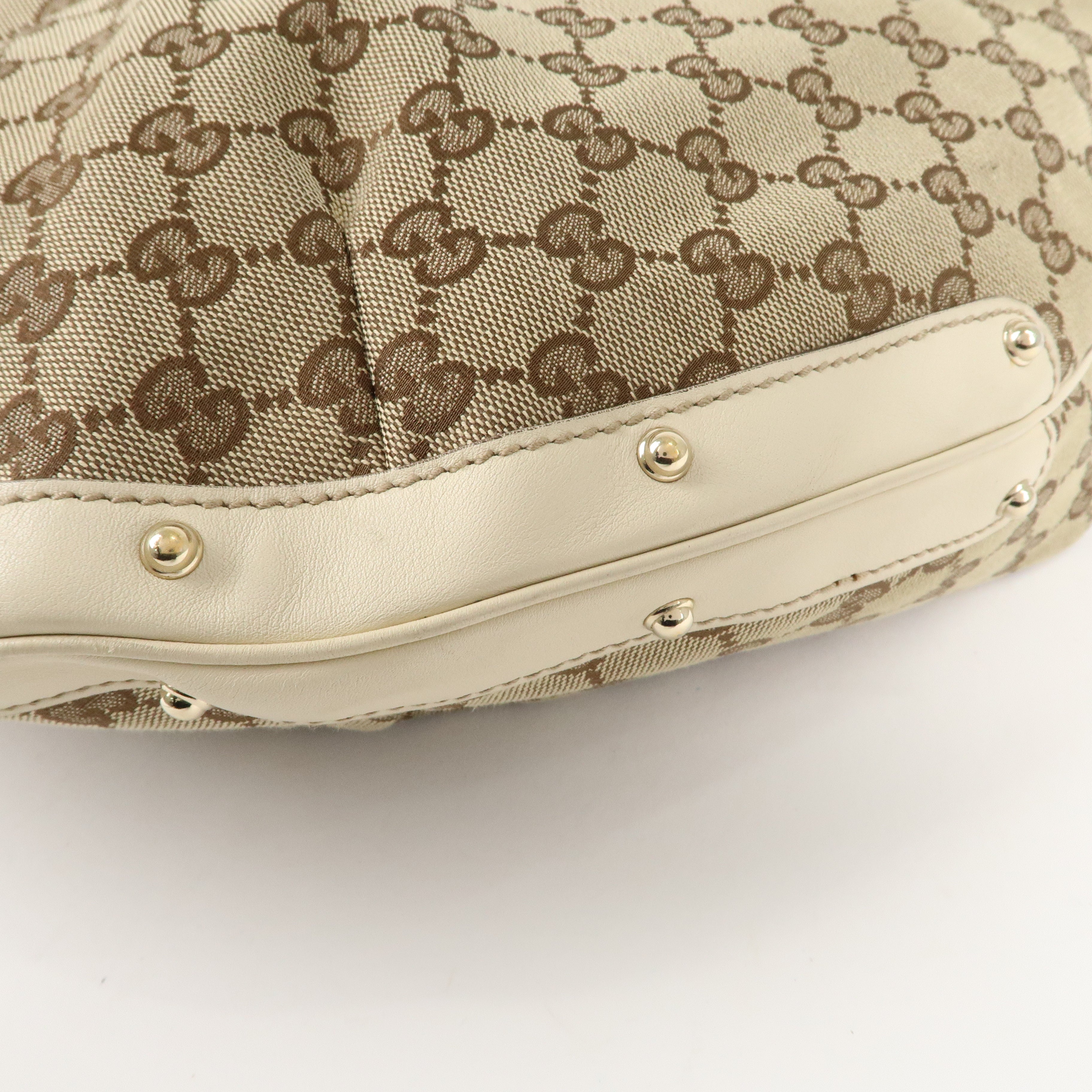 GUCCI GG Canvas Leather Shoulder Bag Beige Ivory 159406