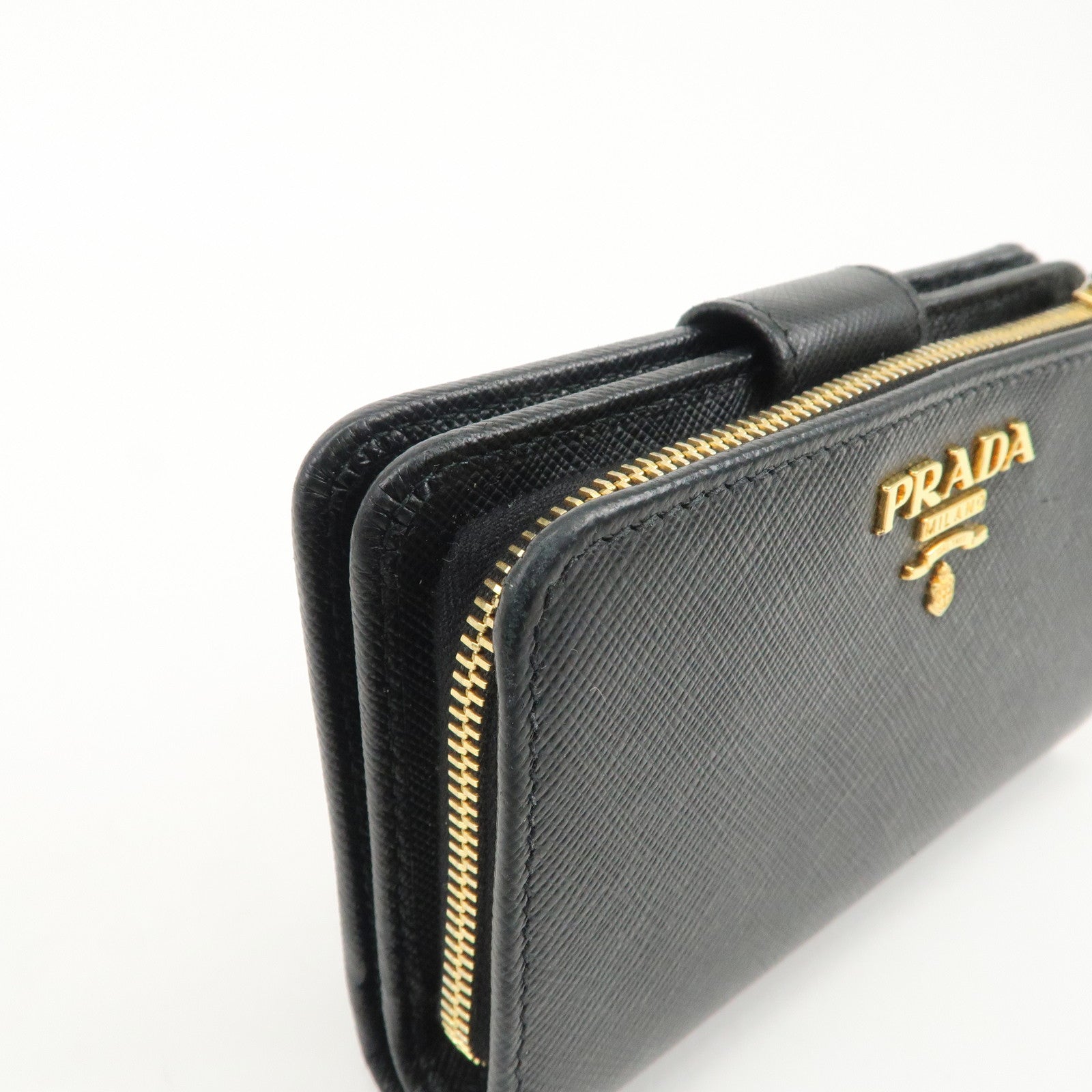 PRADA Saffiano Leather Bi-Fold Wallet Purse Black 1ML225