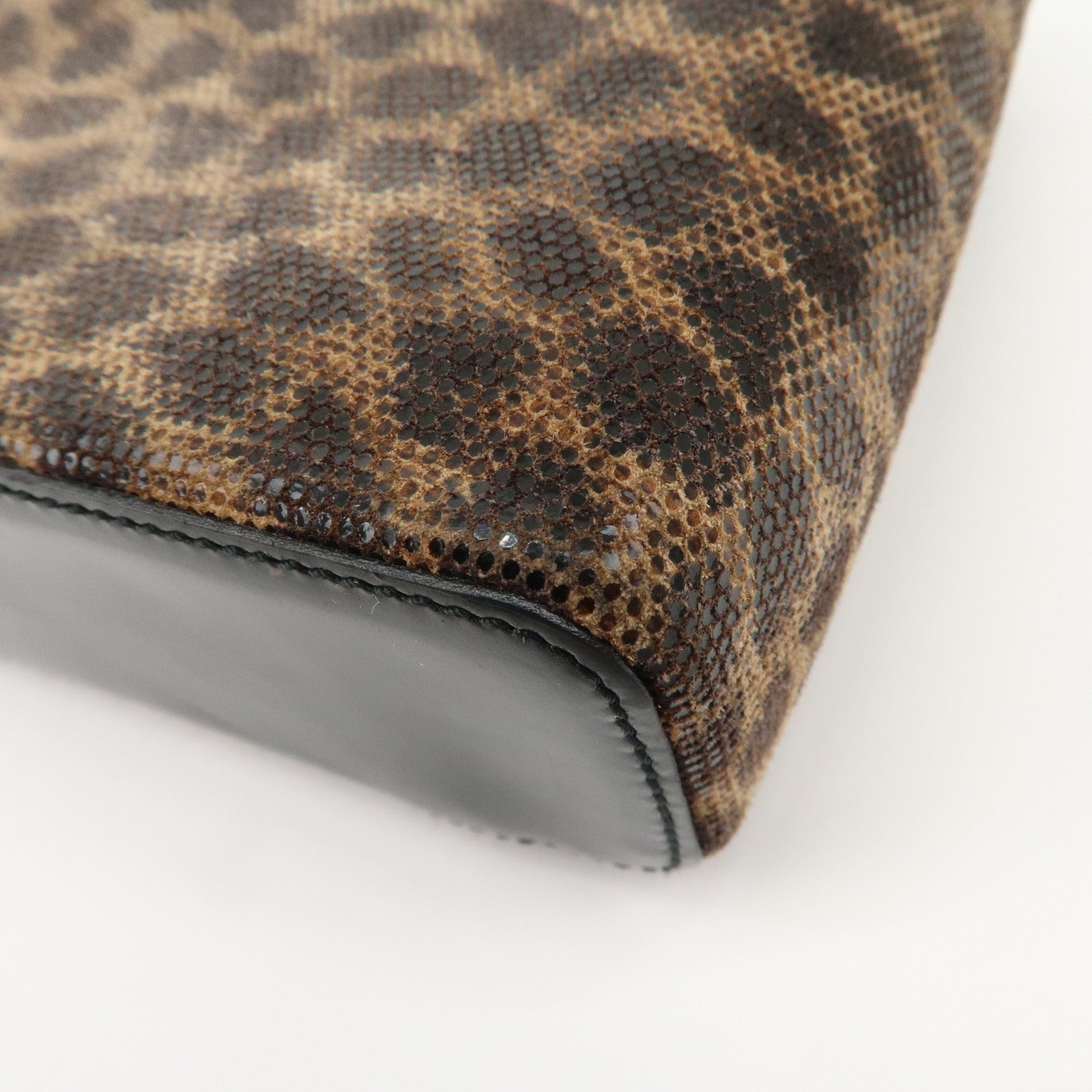 LOEWE Nylon Canvas Patent Leather Leopard Vanity Bag Black Beige