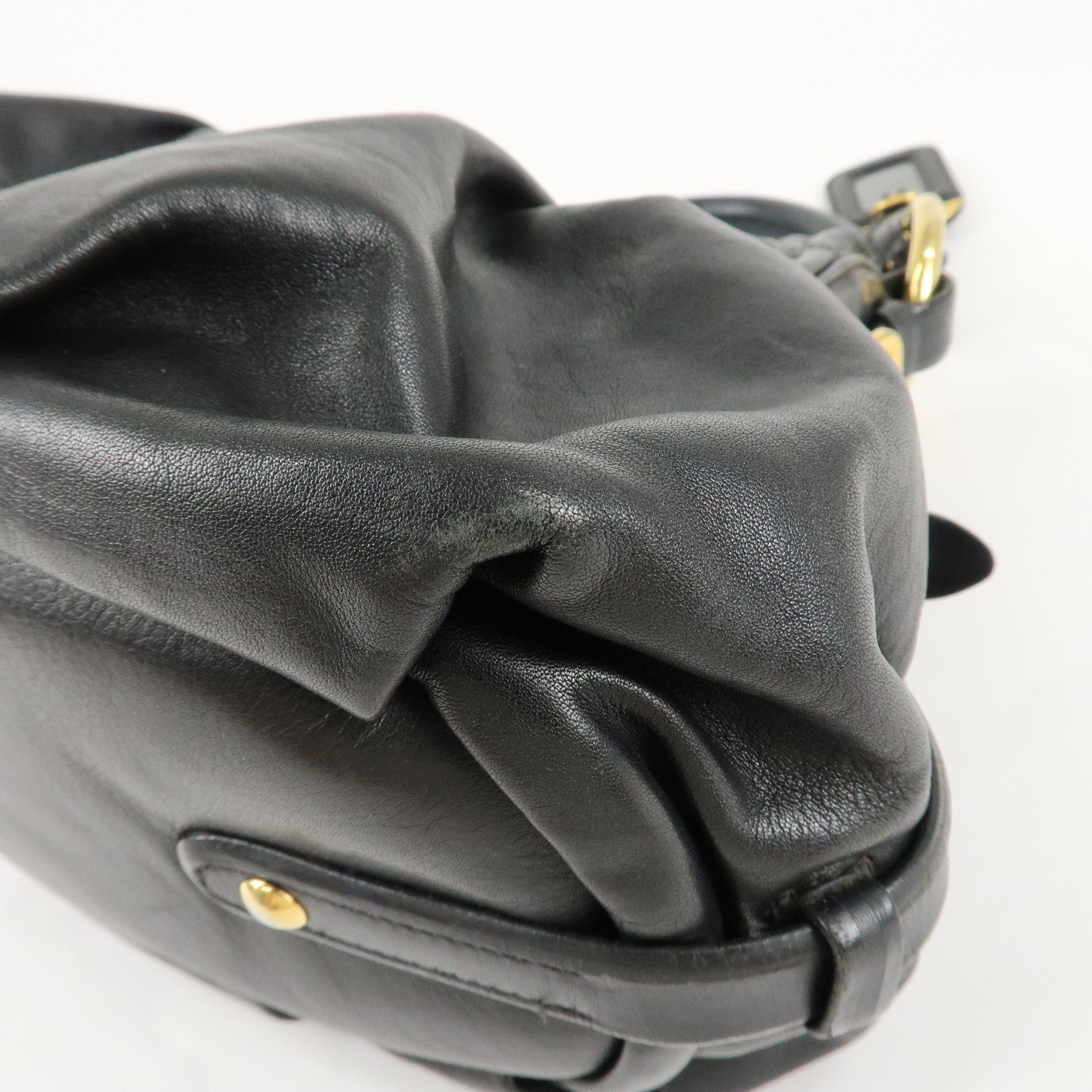 PRADA Leather Shoulder Bag Hand Bag Black Gold Hardware Used