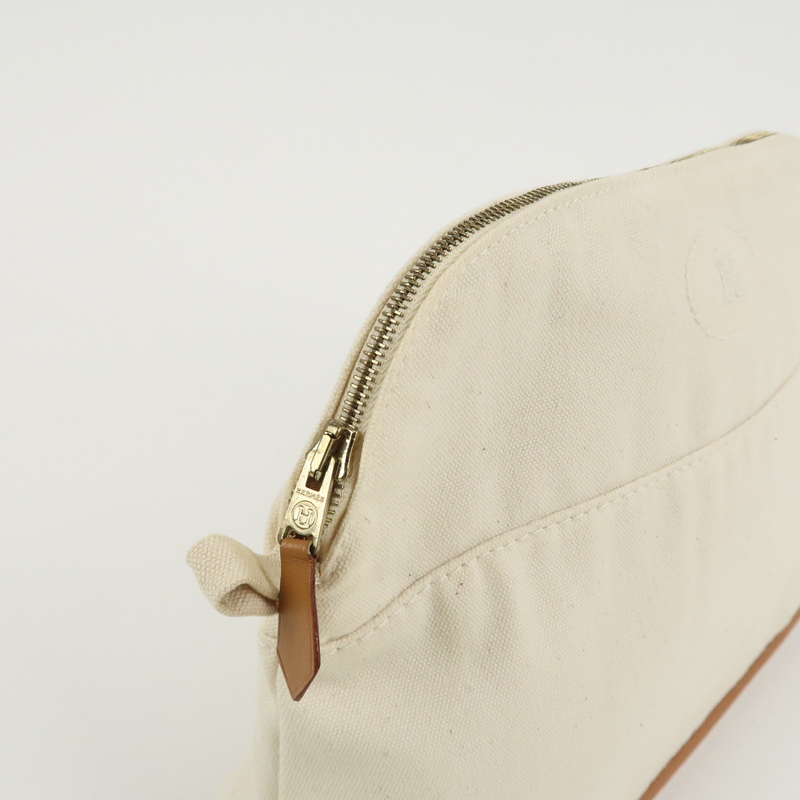 HERMES Canvas Leather Bolide Pouch MM Ivory