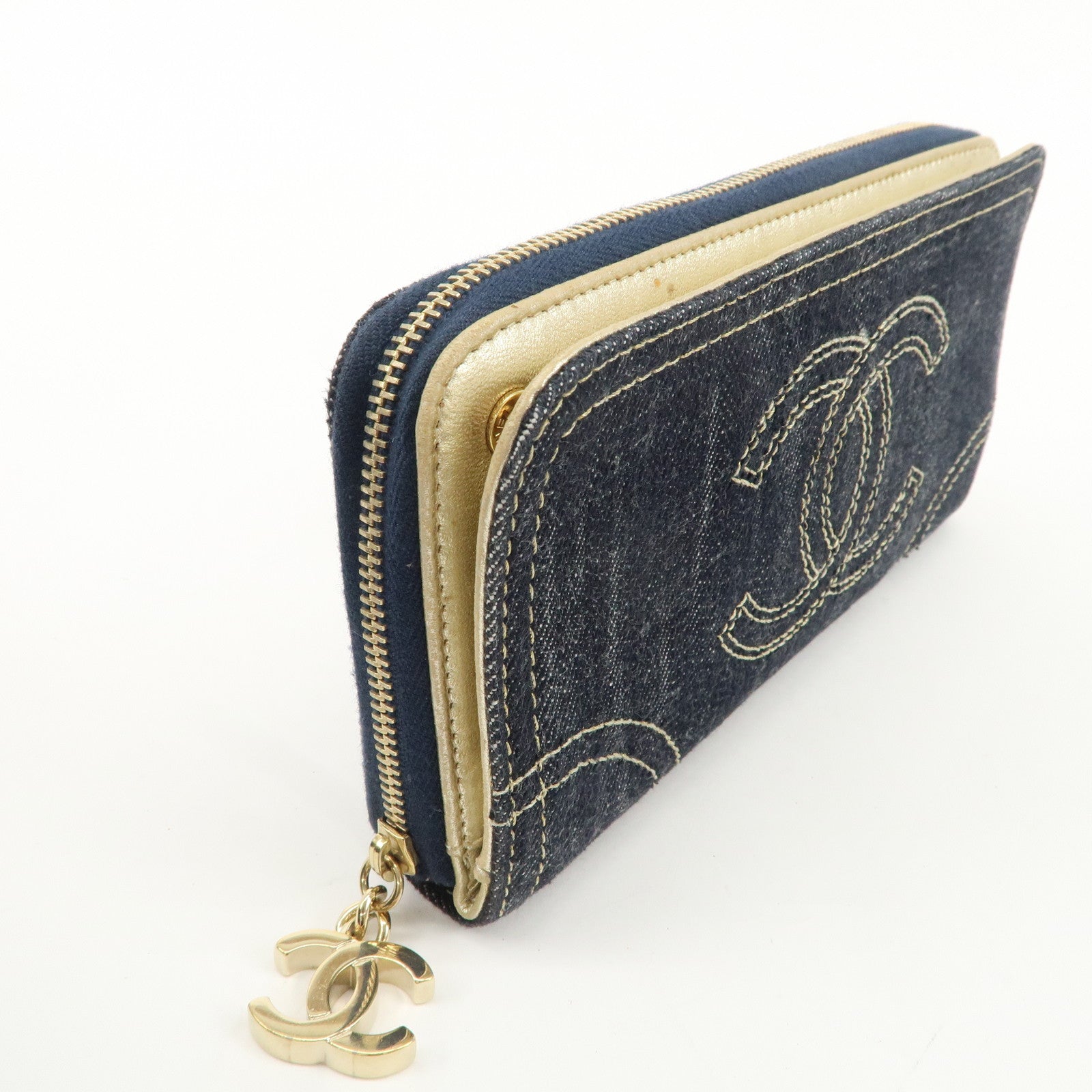 CHANEL Denim Coco Mark Hook Long Wallet  Blue A31900 Used